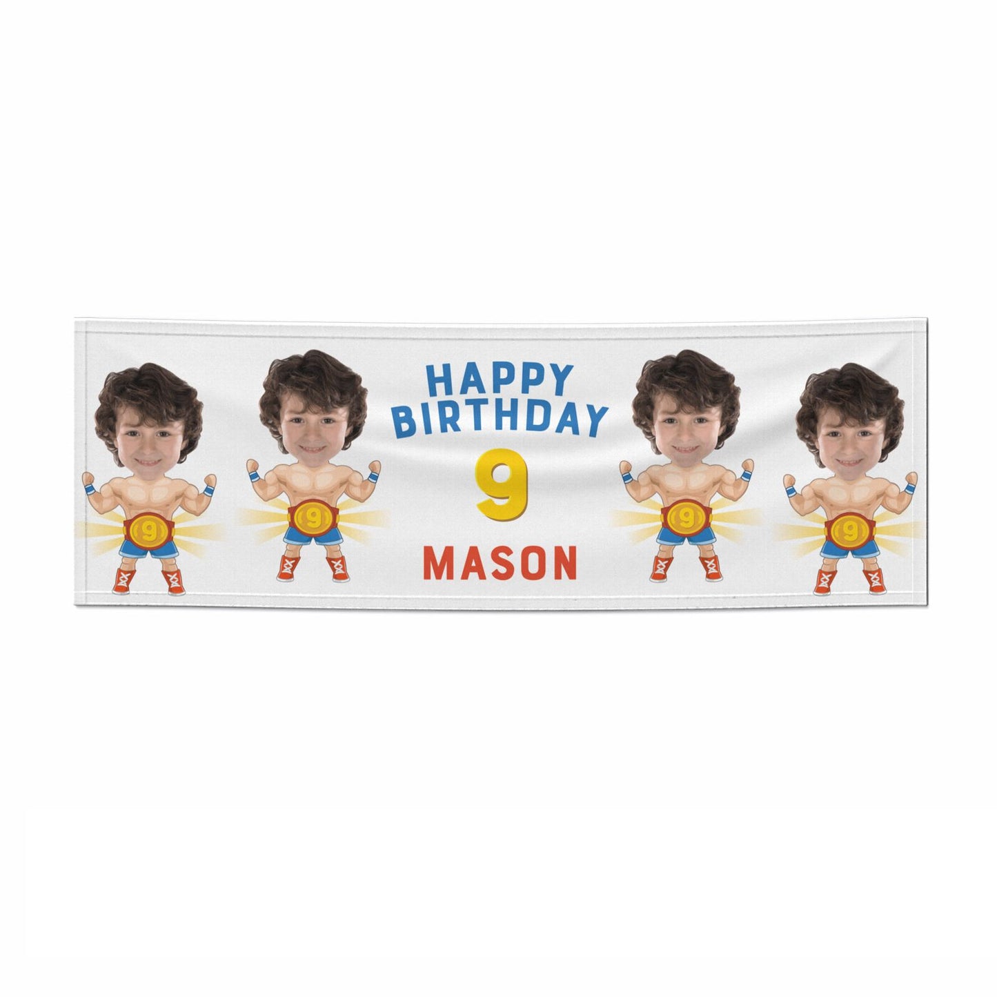Boys Personalised Photo Face Wrestler Birthday 6x2 Paper Party Banner