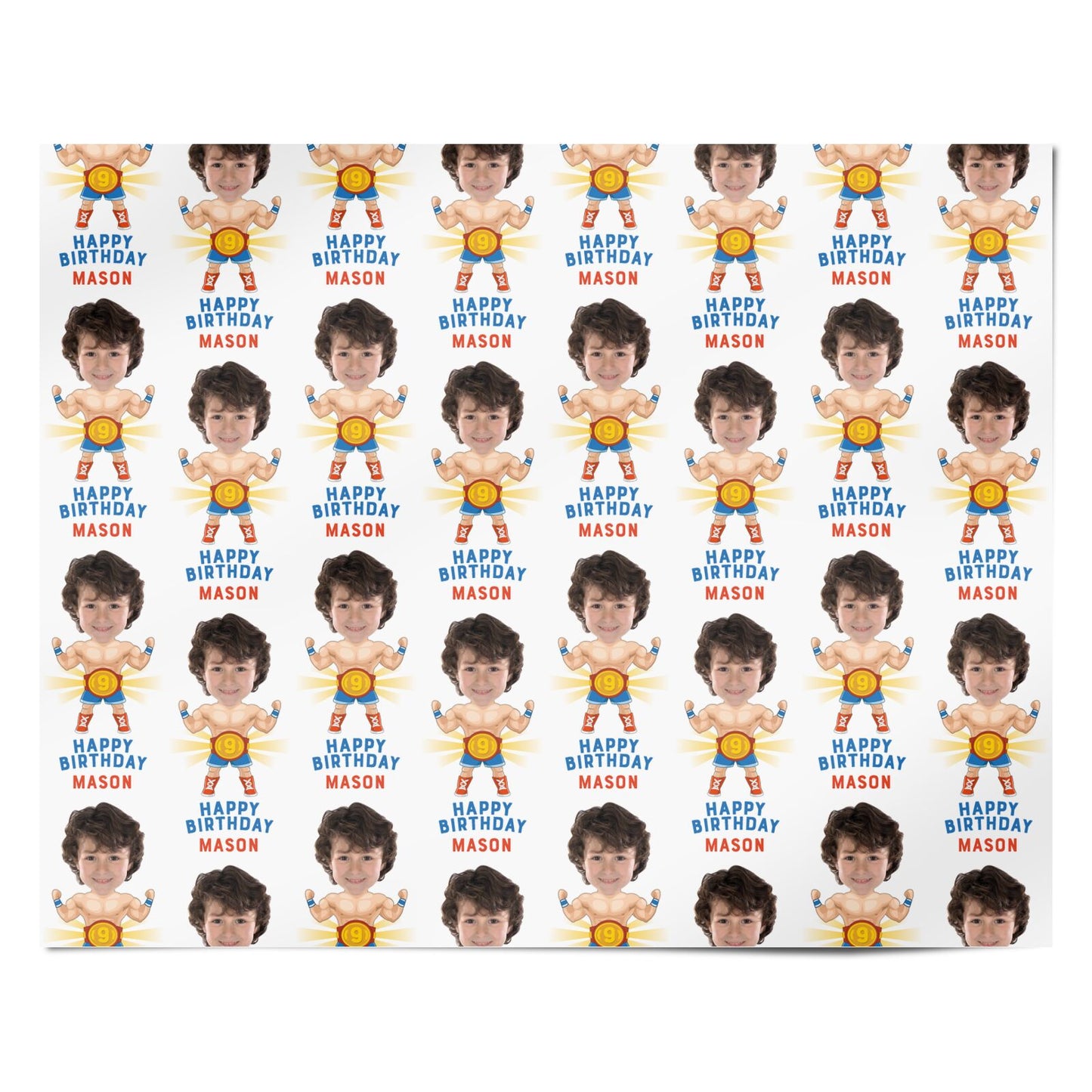 Boys Personalised Photo Face Wrestler Birthday Personalised Wrapping Paper Alternative