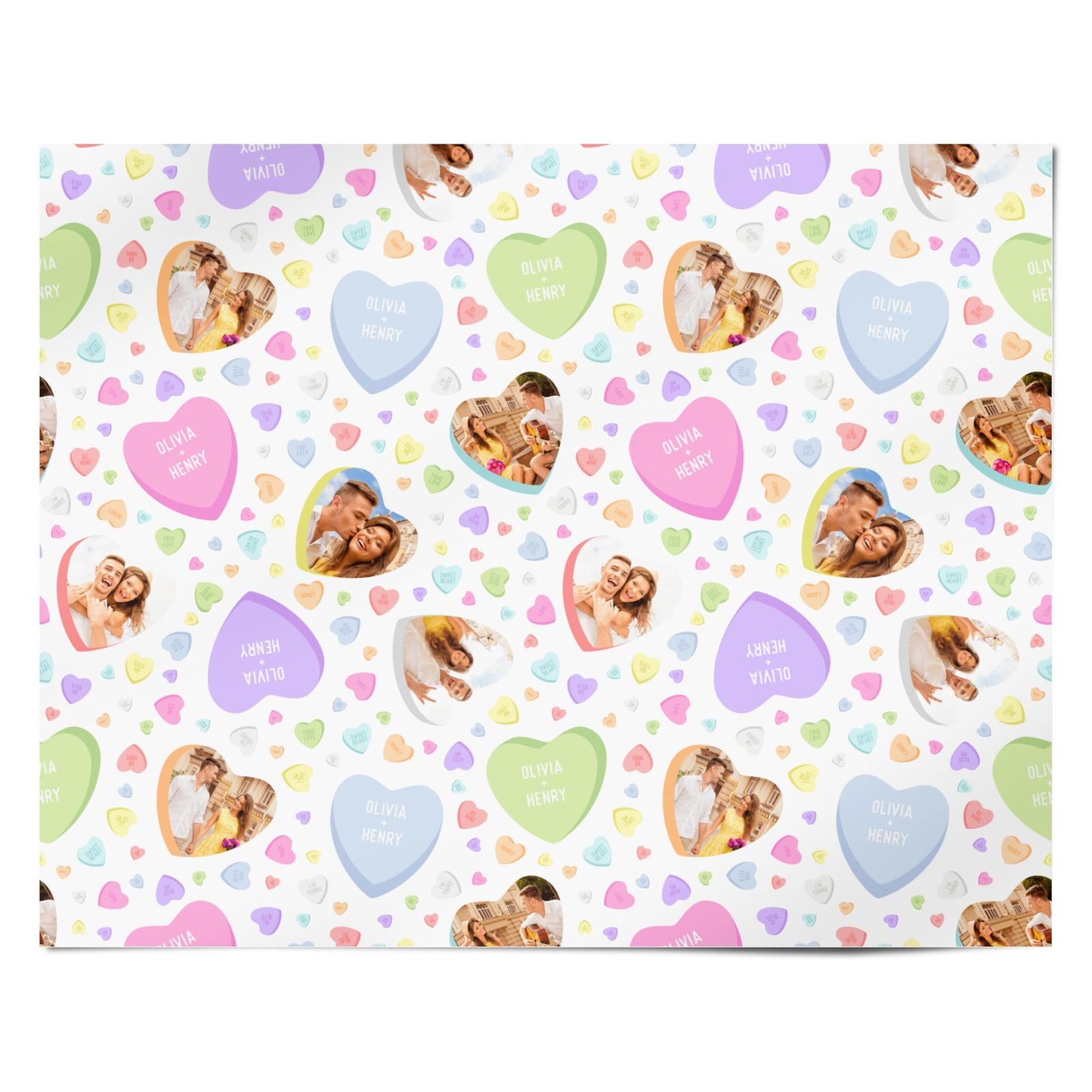 Personalised Couple Names and Photo Heart Pattern Design Personalised Wrapping Paper Alternative