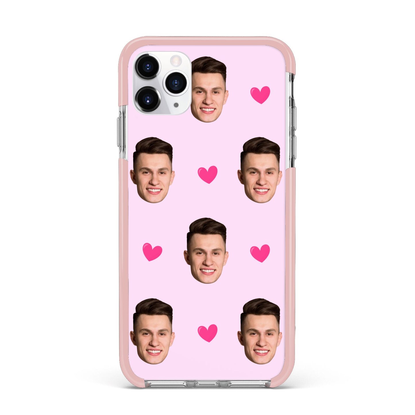 Personalised Face and Heart Photo Pattern iPhone 11 Pro Max Impact Pink Edge Case