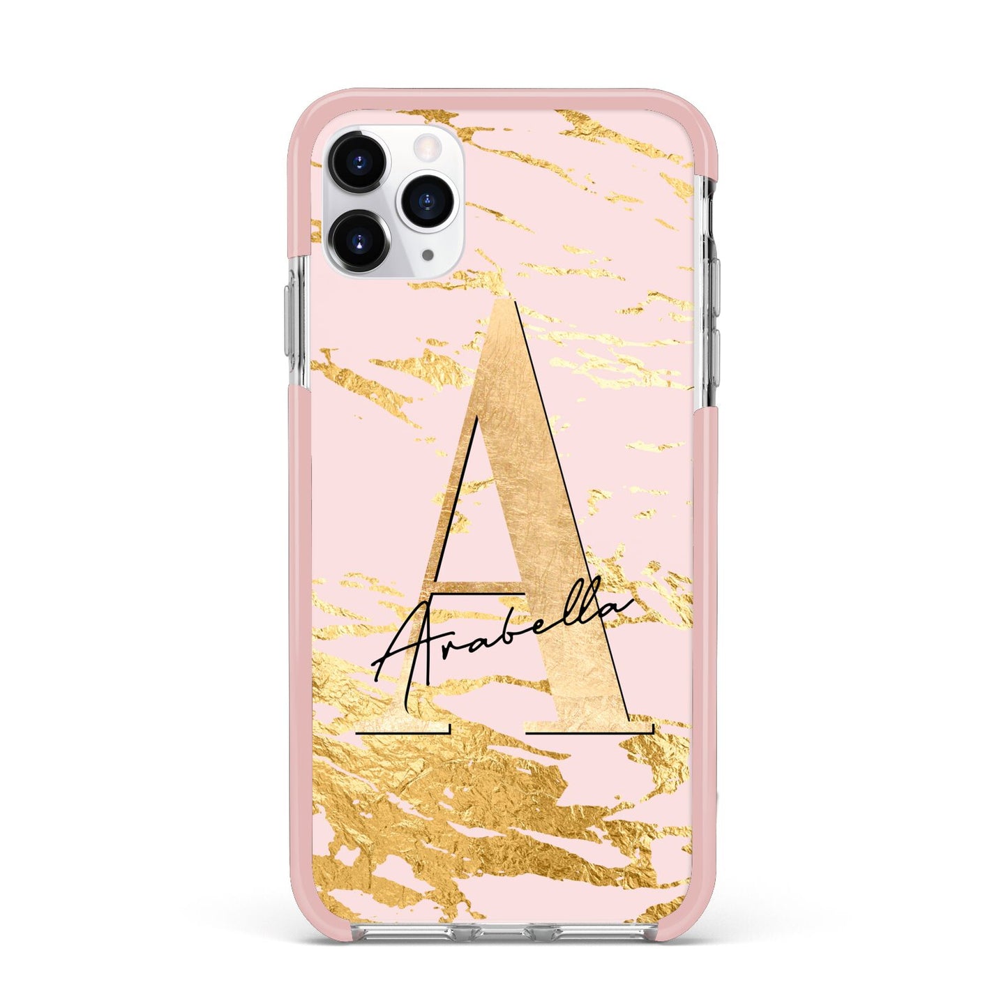 Personalised Gold Pink Marble iPhone 11 Pro Max Impact Pink Edge Case
