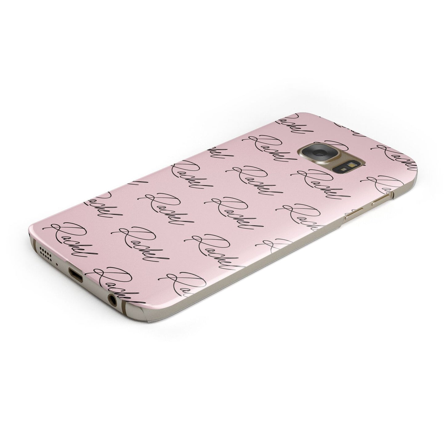 Personalised Pink Script Name Pattern Protective Samsung Galaxy Case Angled Image