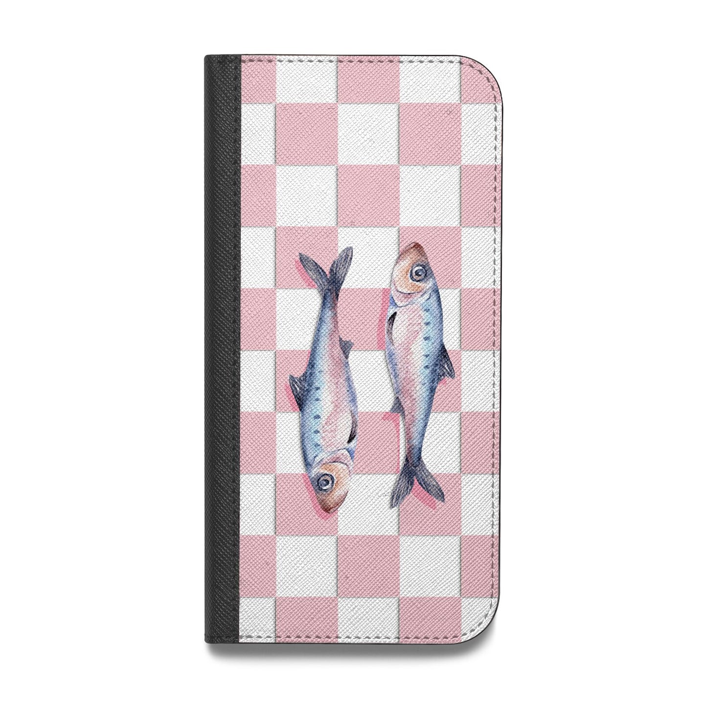 Pink Checkerboard Sardines Vegan Leather Flip iPhone Case