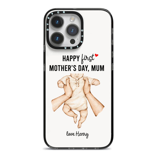1st Mothers Day Baby iPhone 14 Pro Max Black Impact Case on Silver phone