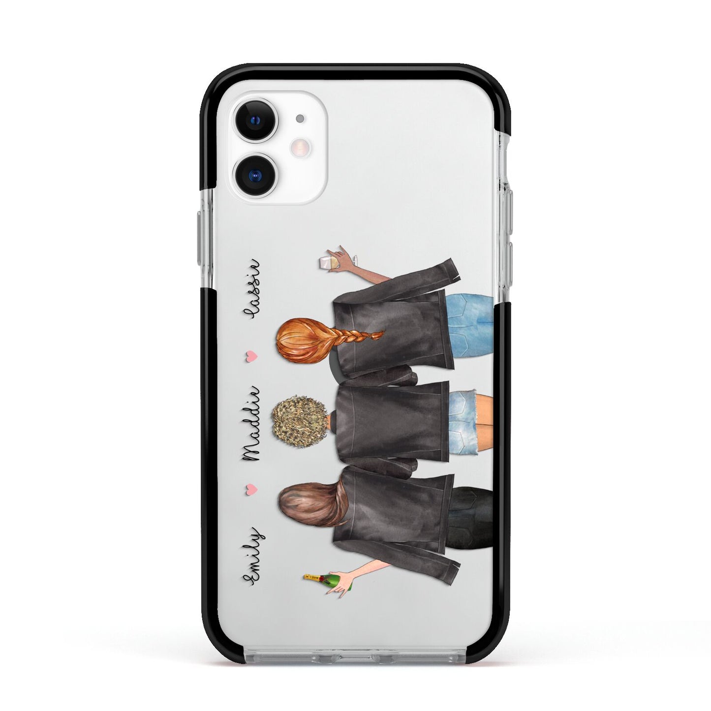 3 Best Friends with Names Apple iPhone 11 in White with Black Impact Case