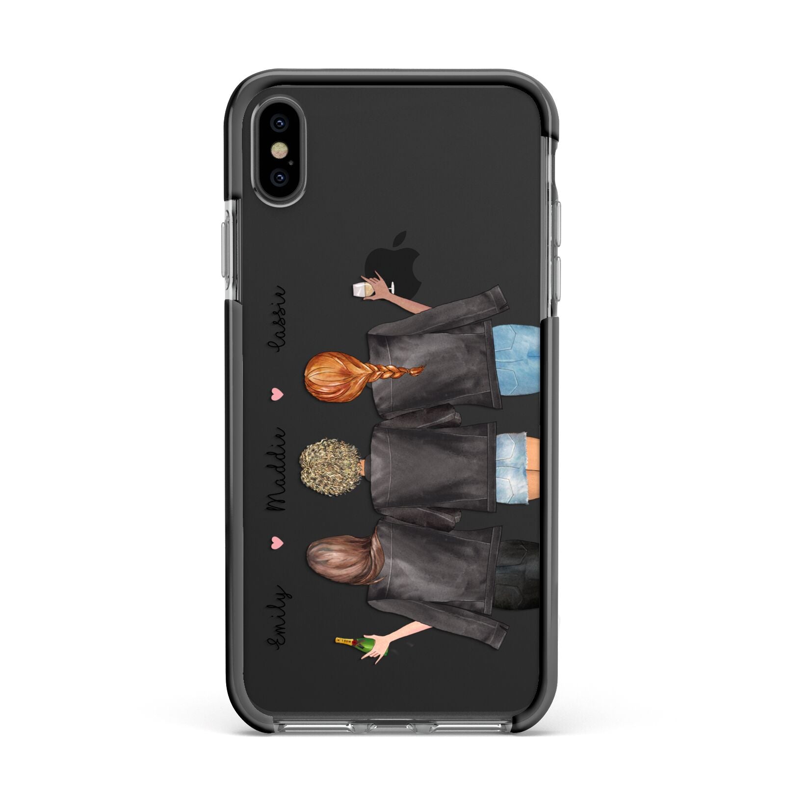 3 Best Friends with Names Apple iPhone Xs Max Impact Case Black Edge on Black Phone