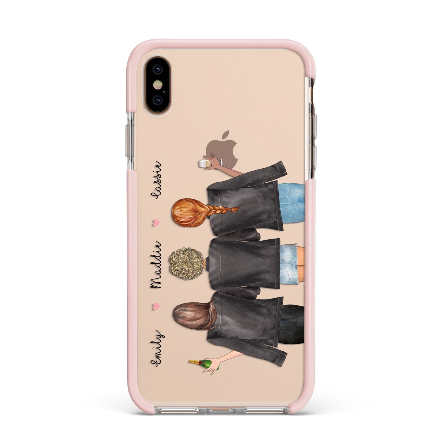 3 Best Friends with Names Apple iPhone Xs Max Impact Case Pink Edge on Gold Phone