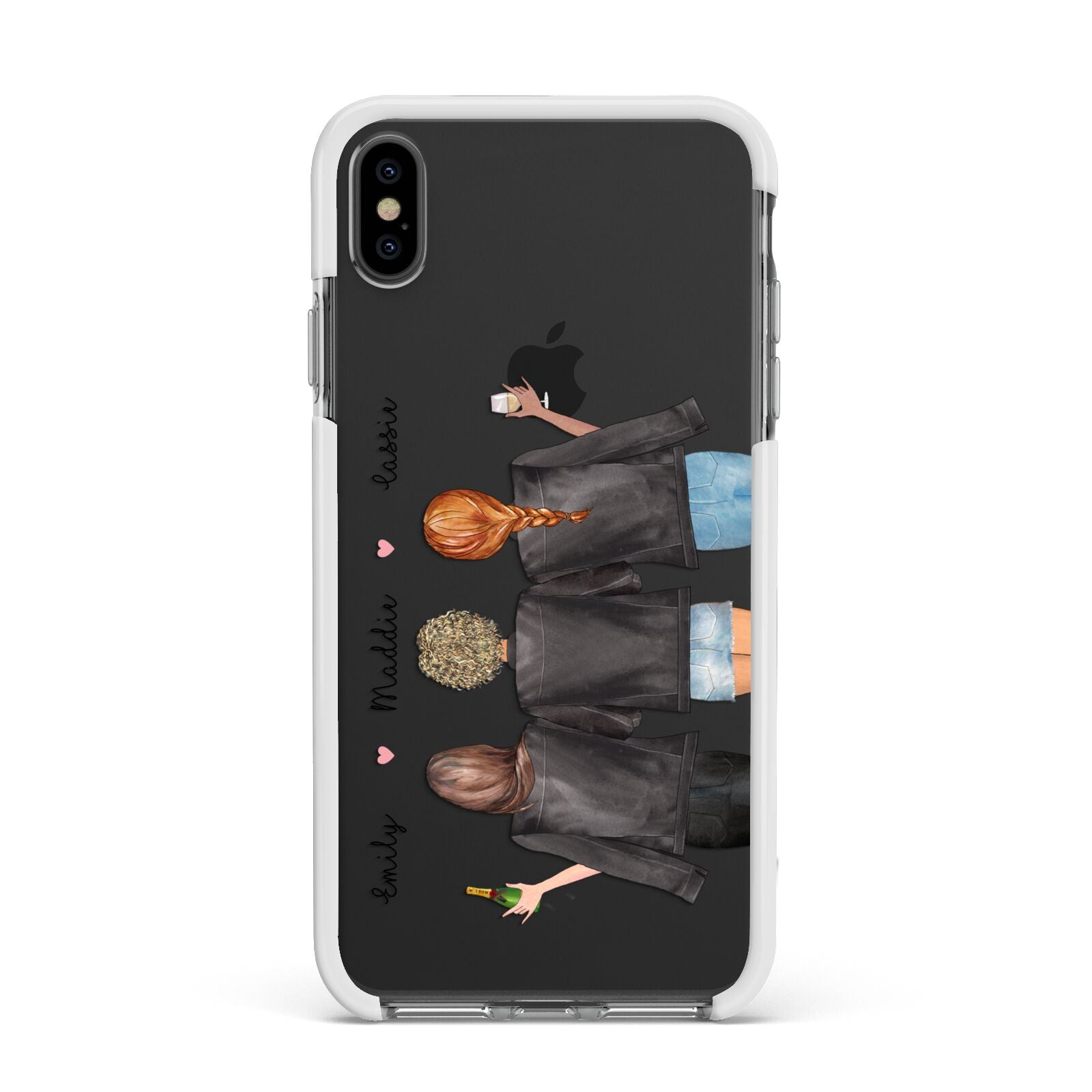 3 Best Friends with Names Apple iPhone Xs Max Impact Case White Edge on Black Phone