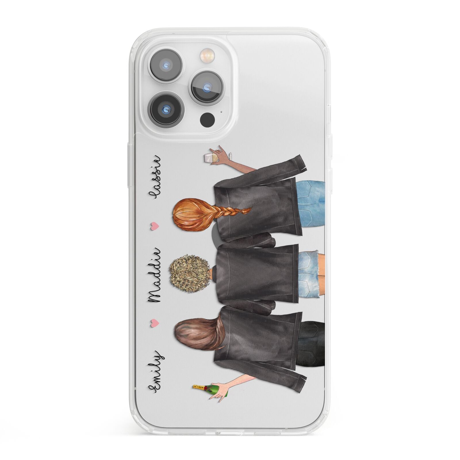 3 Best Friends with Names iPhone 13 Pro Max Clear Bumper Case