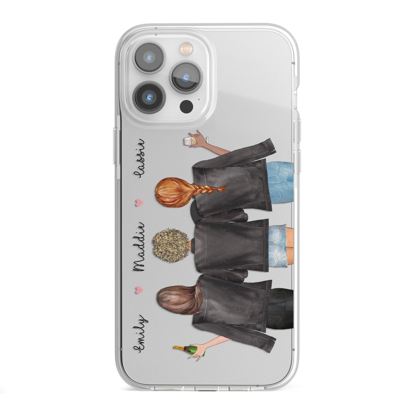 3 Best Friends with Names iPhone 13 Pro Max TPU Impact Case with White Edges