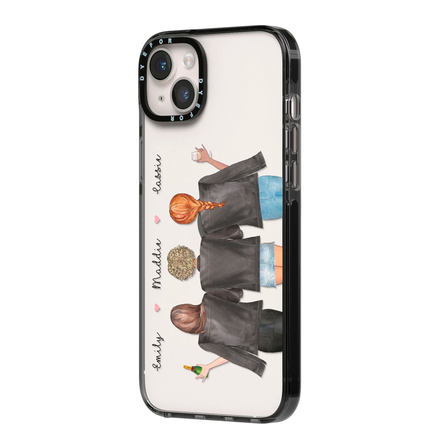 3 Best Friends with Names iPhone 14 Plus Black Impact Case Side Angle on Silver phone