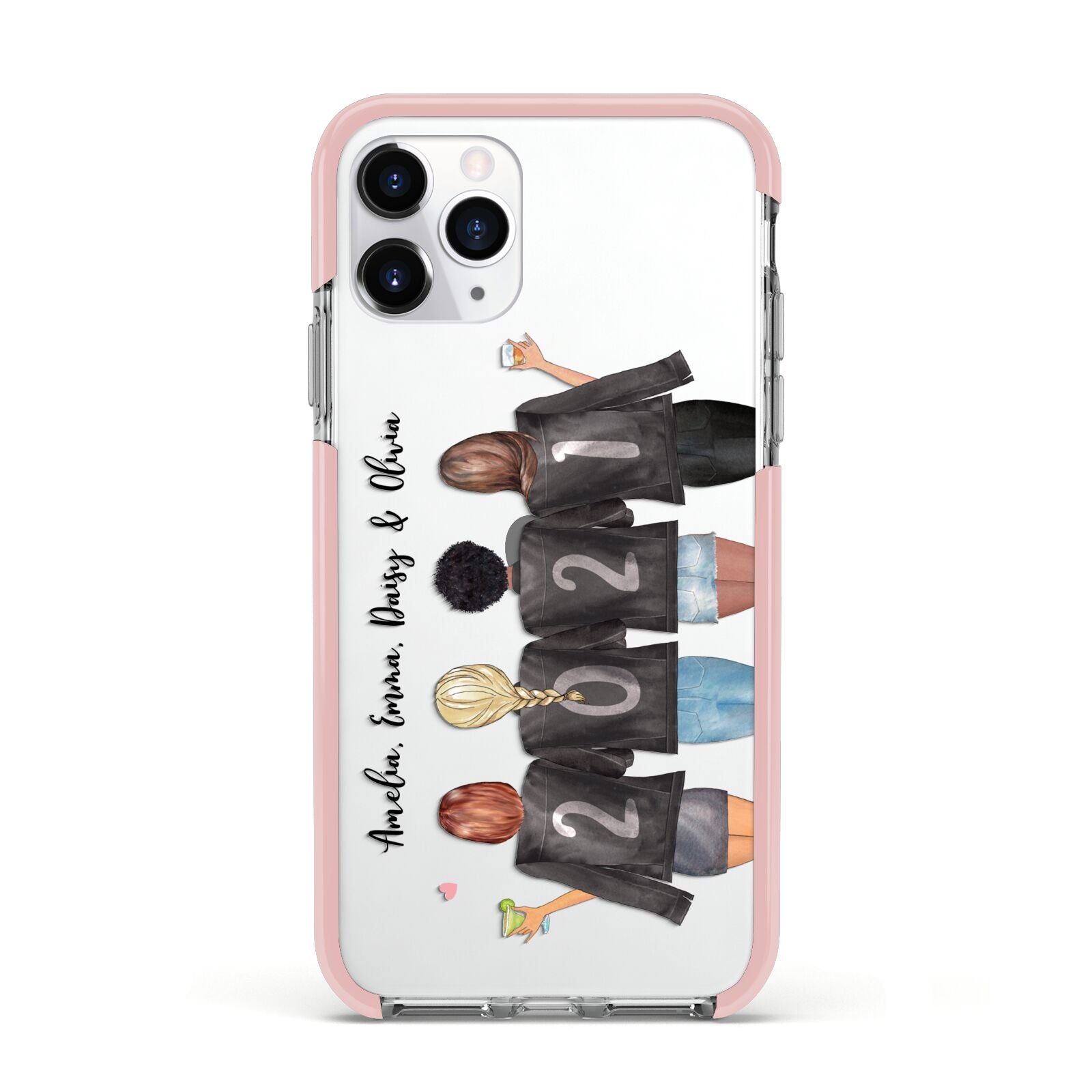 4 Best Friends with Names Apple iPhone 11 Pro in Silver with Pink Impact Case