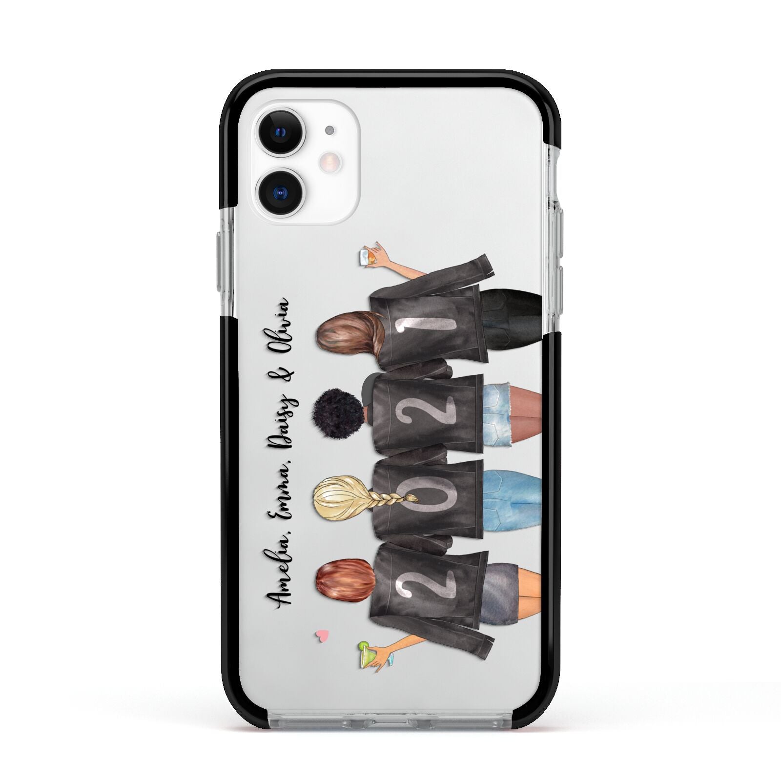 4 Best Friends with Names Apple iPhone 11 in White with Black Impact Case