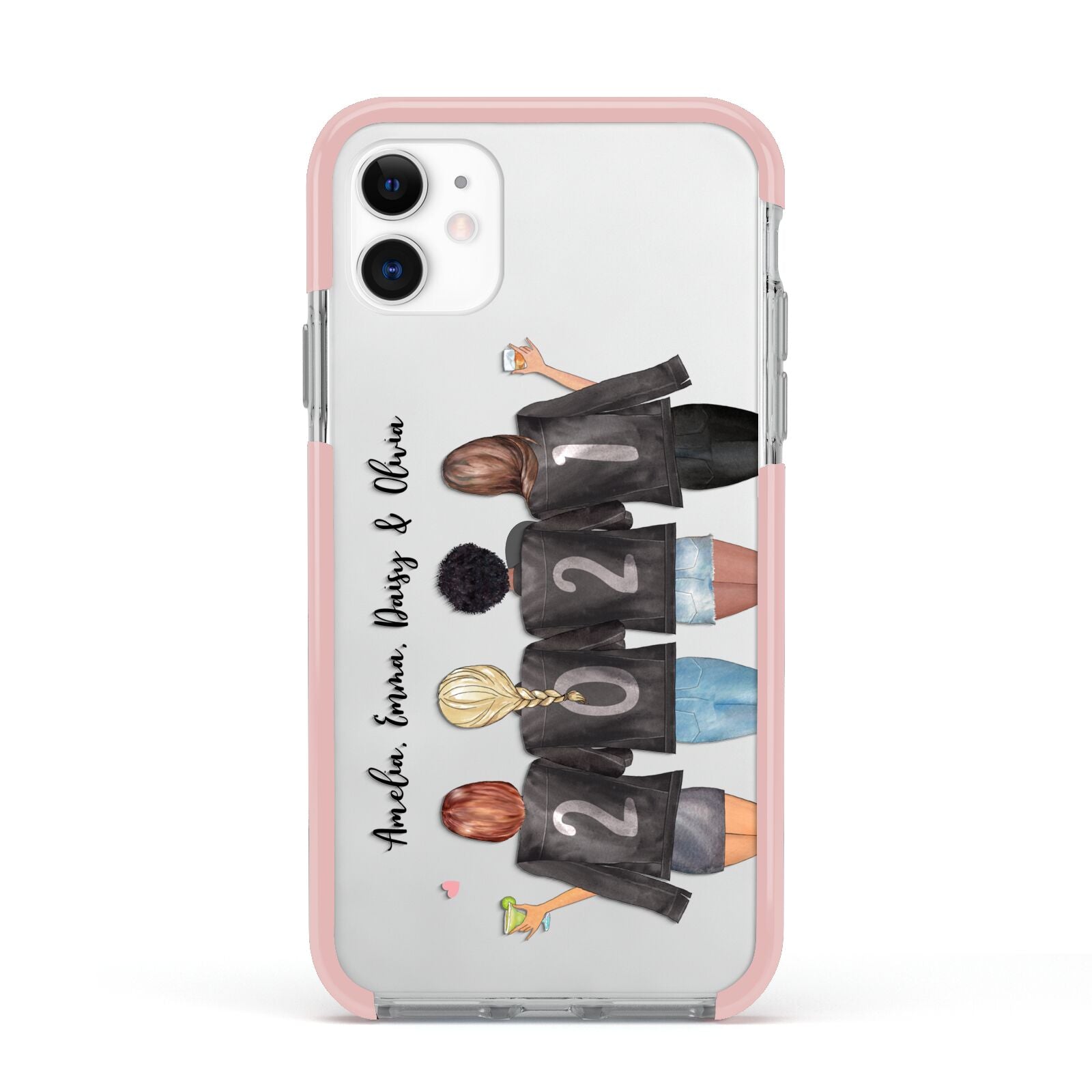 4 Best Friends with Names Apple iPhone 11 in White with Pink Impact Case