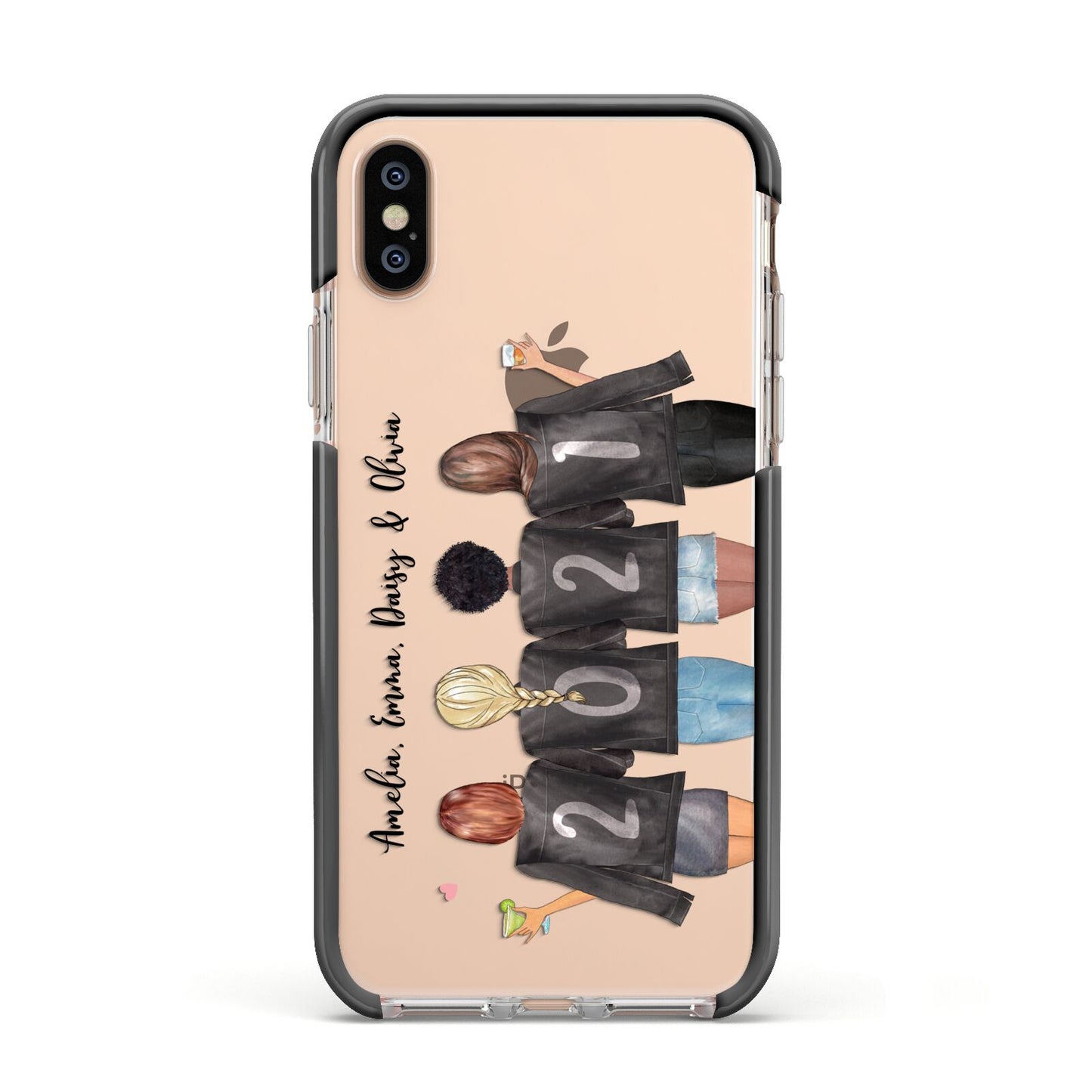4 Best Friends with Names Apple iPhone Xs Impact Case Black Edge on Gold Phone