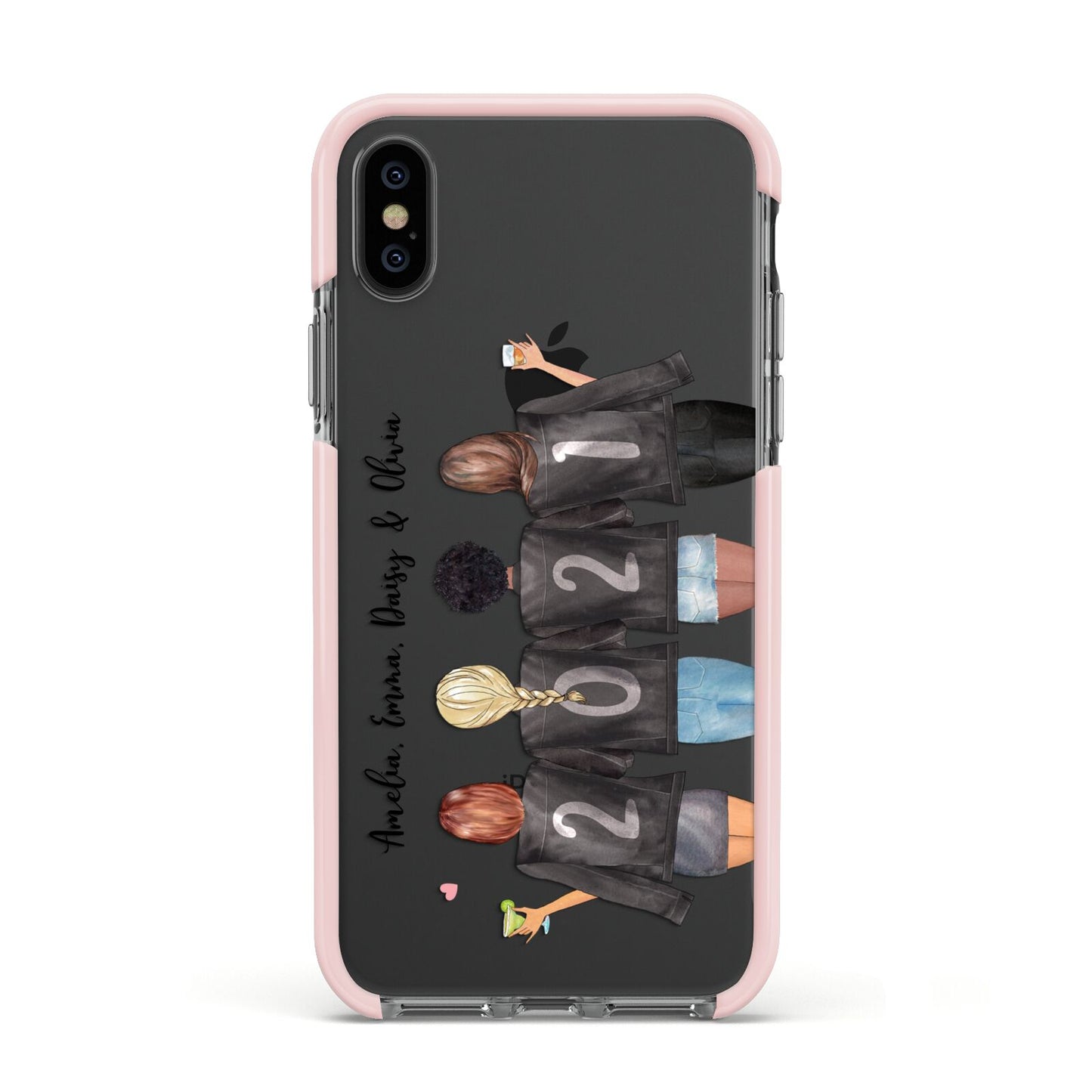 4 Best Friends with Names Apple iPhone Xs Impact Case Pink Edge on Black Phone