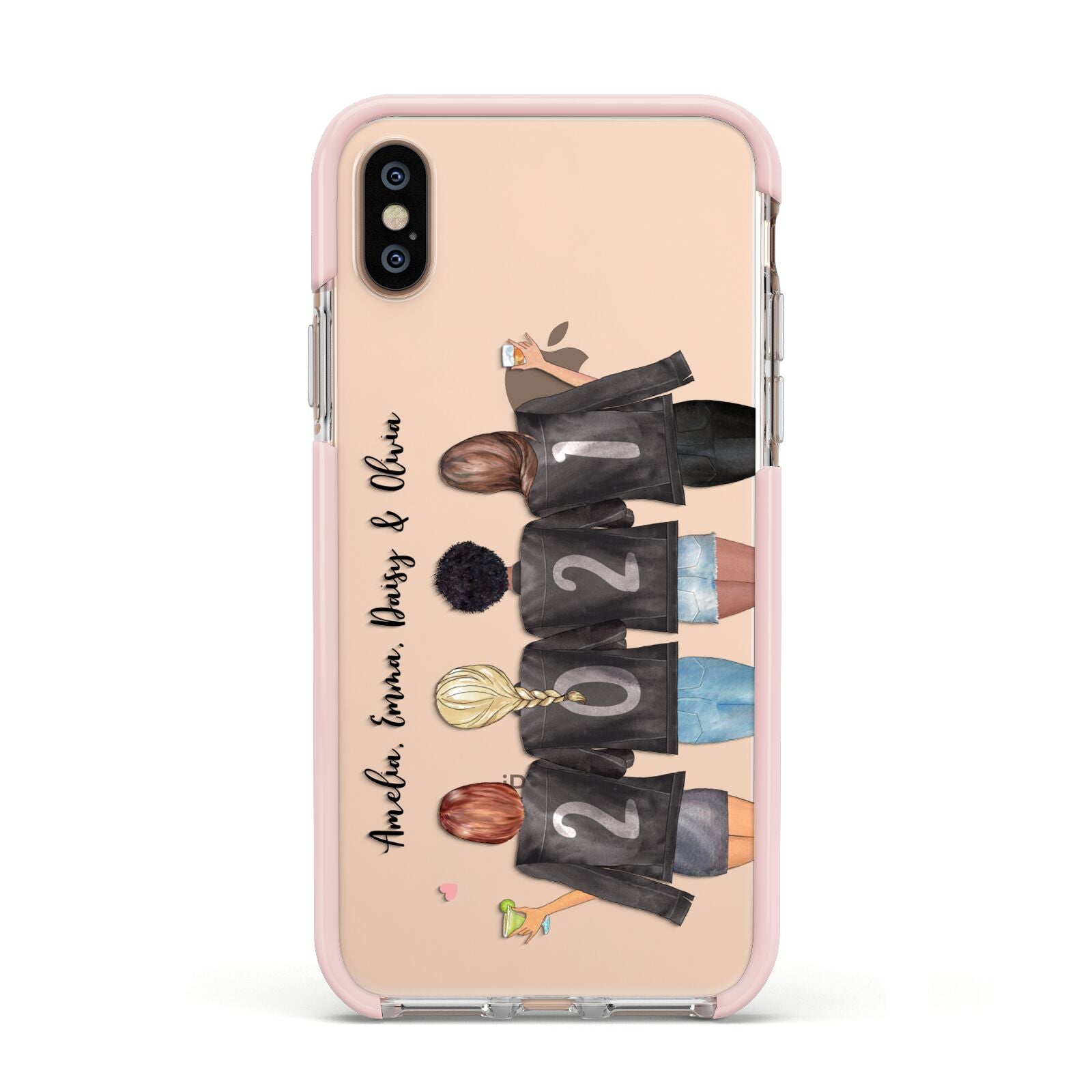 4 Best Friends with Names Apple iPhone Xs Impact Case Pink Edge on Gold Phone