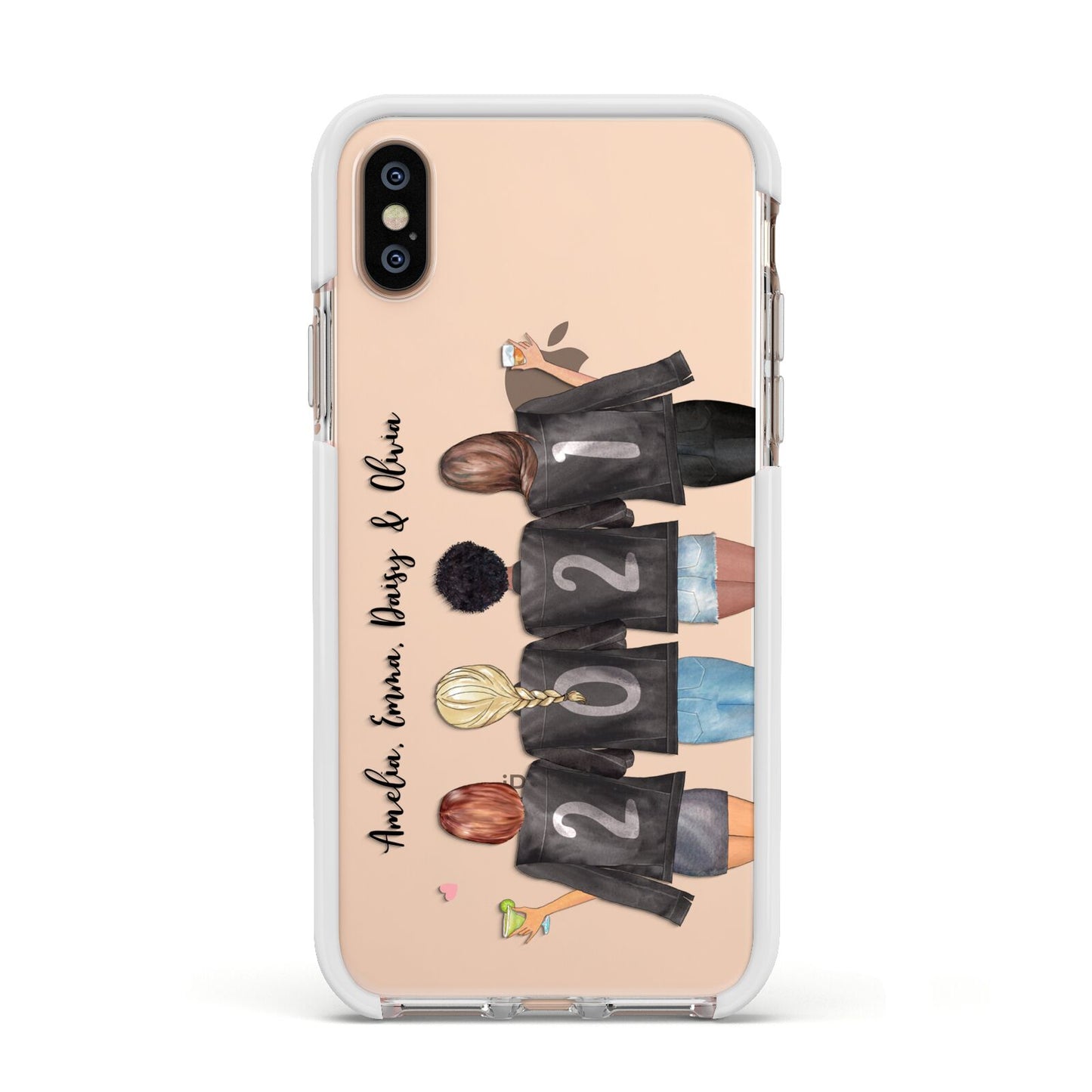 4 Best Friends with Names Apple iPhone Xs Impact Case White Edge on Gold Phone