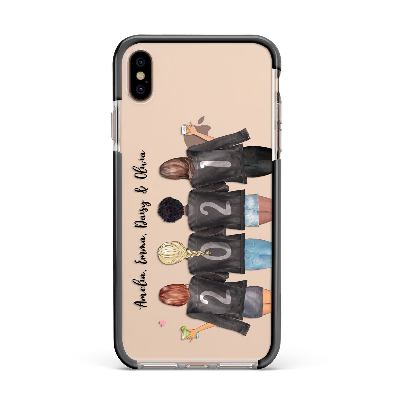 4 Best Friends with Names Apple iPhone Xs Max Impact Case Black Edge on Gold Phone