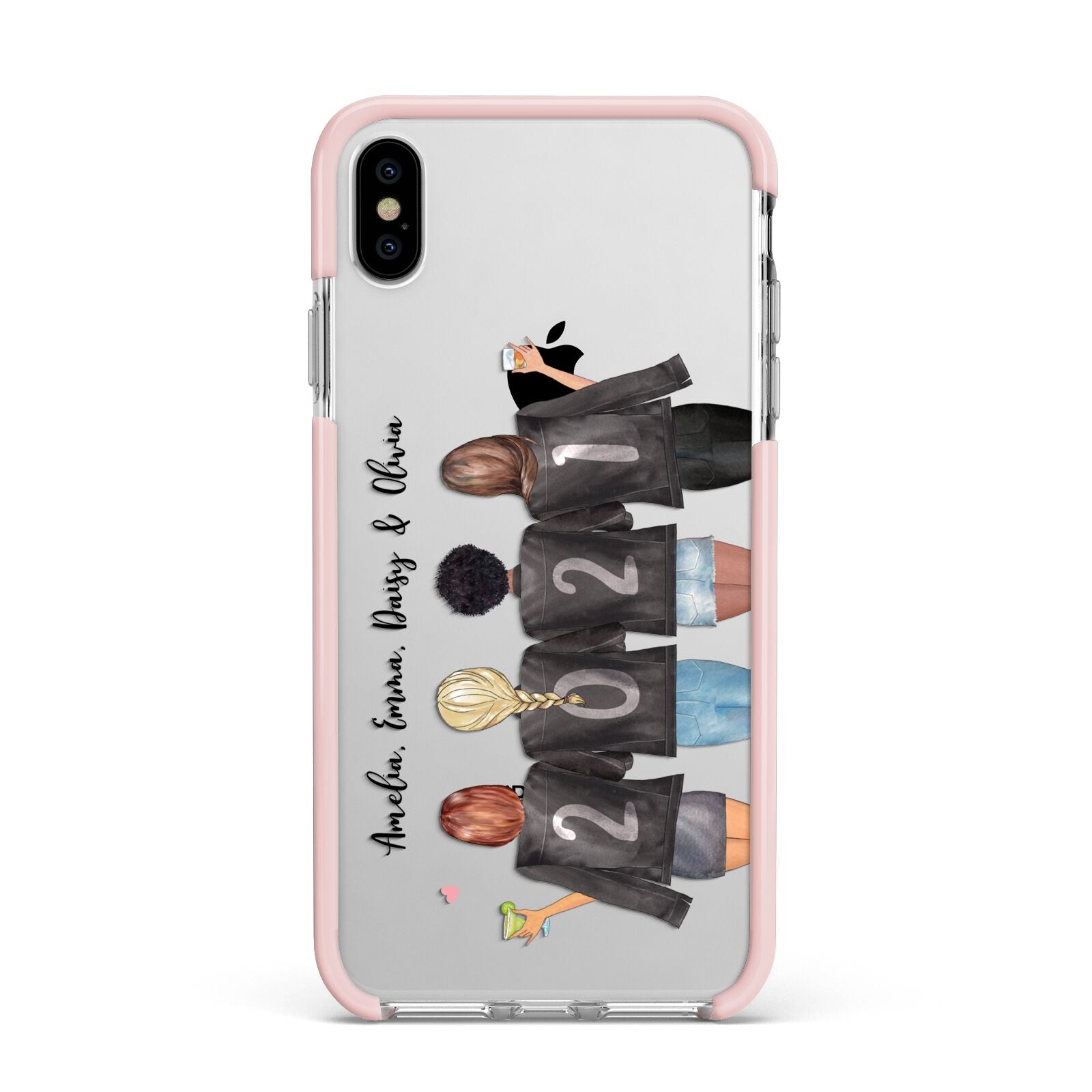4 Best Friends with Names Apple iPhone Xs Max Impact Case Pink Edge on Silver Phone