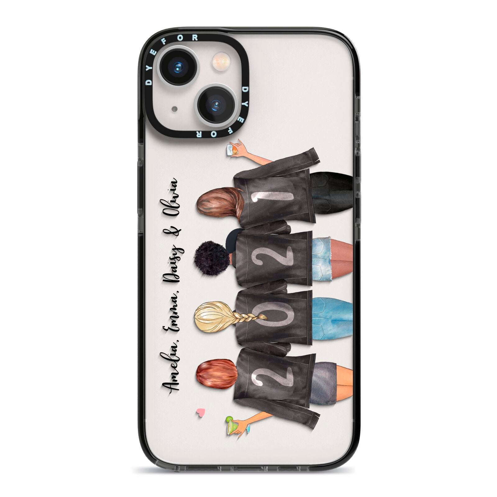 4 Best Friends with Names iPhone 13 Black Impact Case on Silver phone