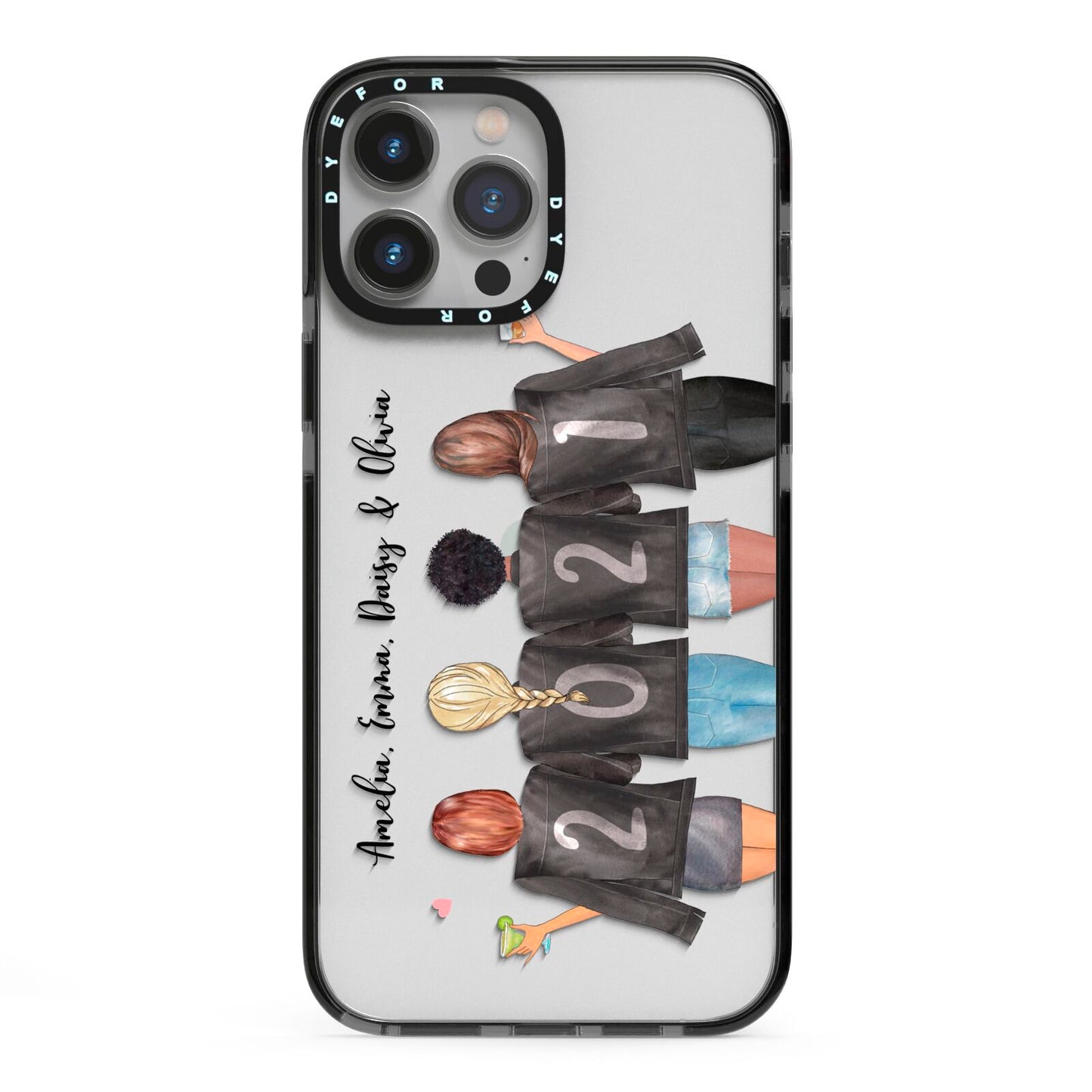 4 Best Friends with Names iPhone 13 Pro Max Black Impact Case on Silver phone