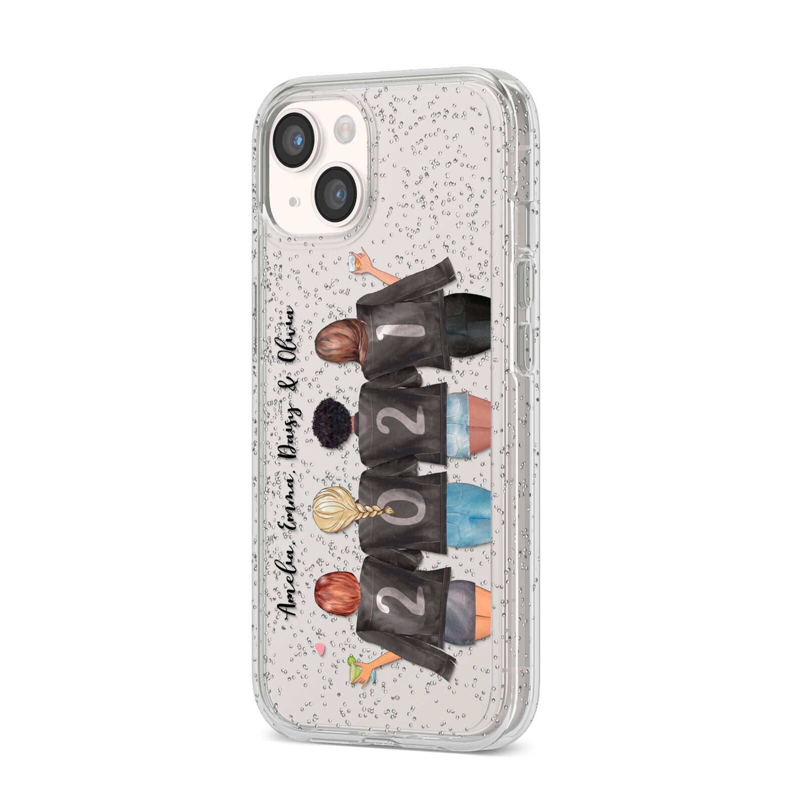 4 Best Friends with Names iPhone 14 Glitter Tough Case Starlight Angled Image