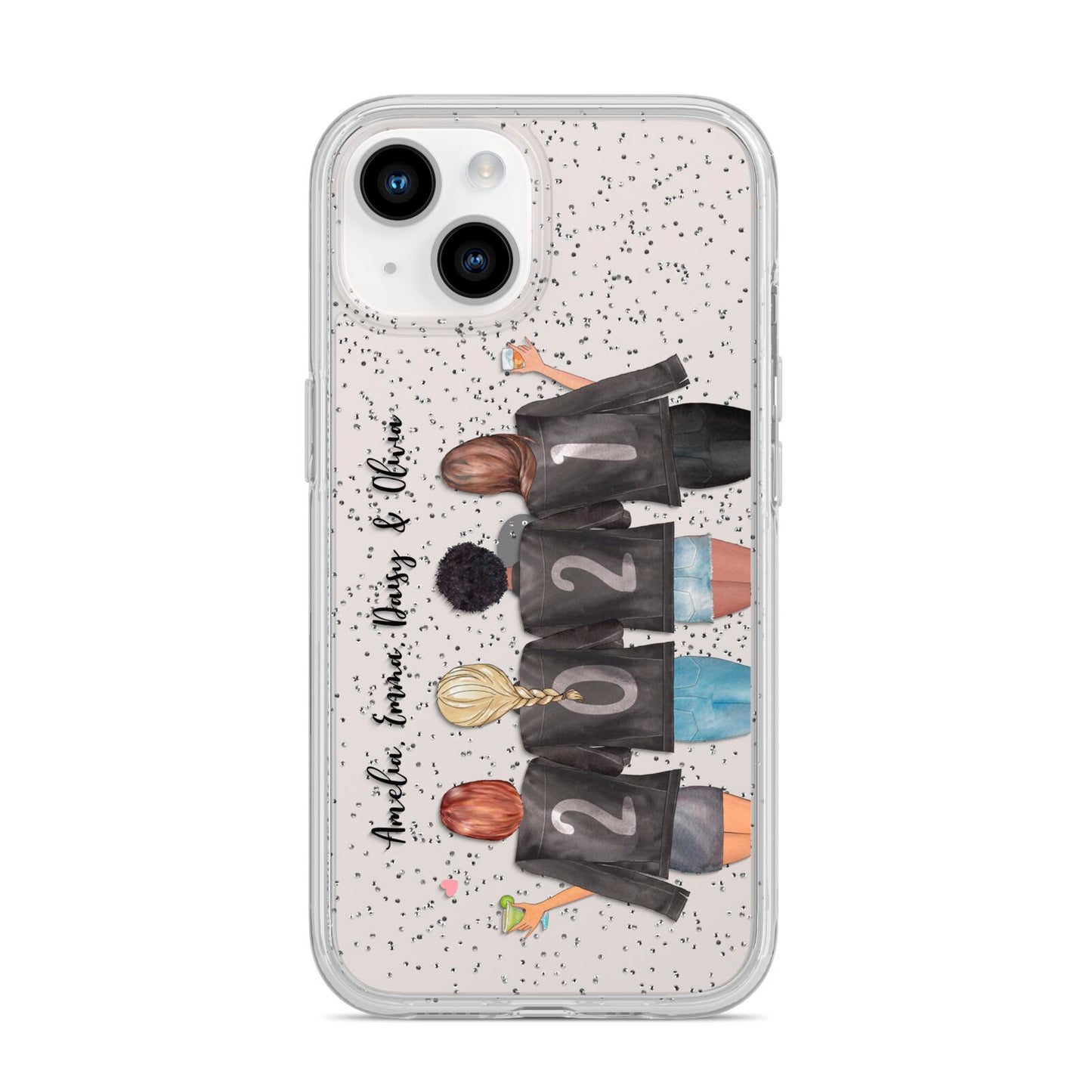 4 Best Friends with Names iPhone 14 Glitter Tough Case Starlight