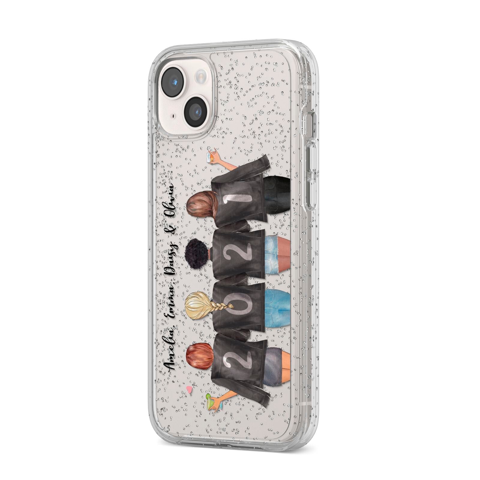 4 Best Friends with Names iPhone 14 Plus Glitter Tough Case Starlight Angled Image