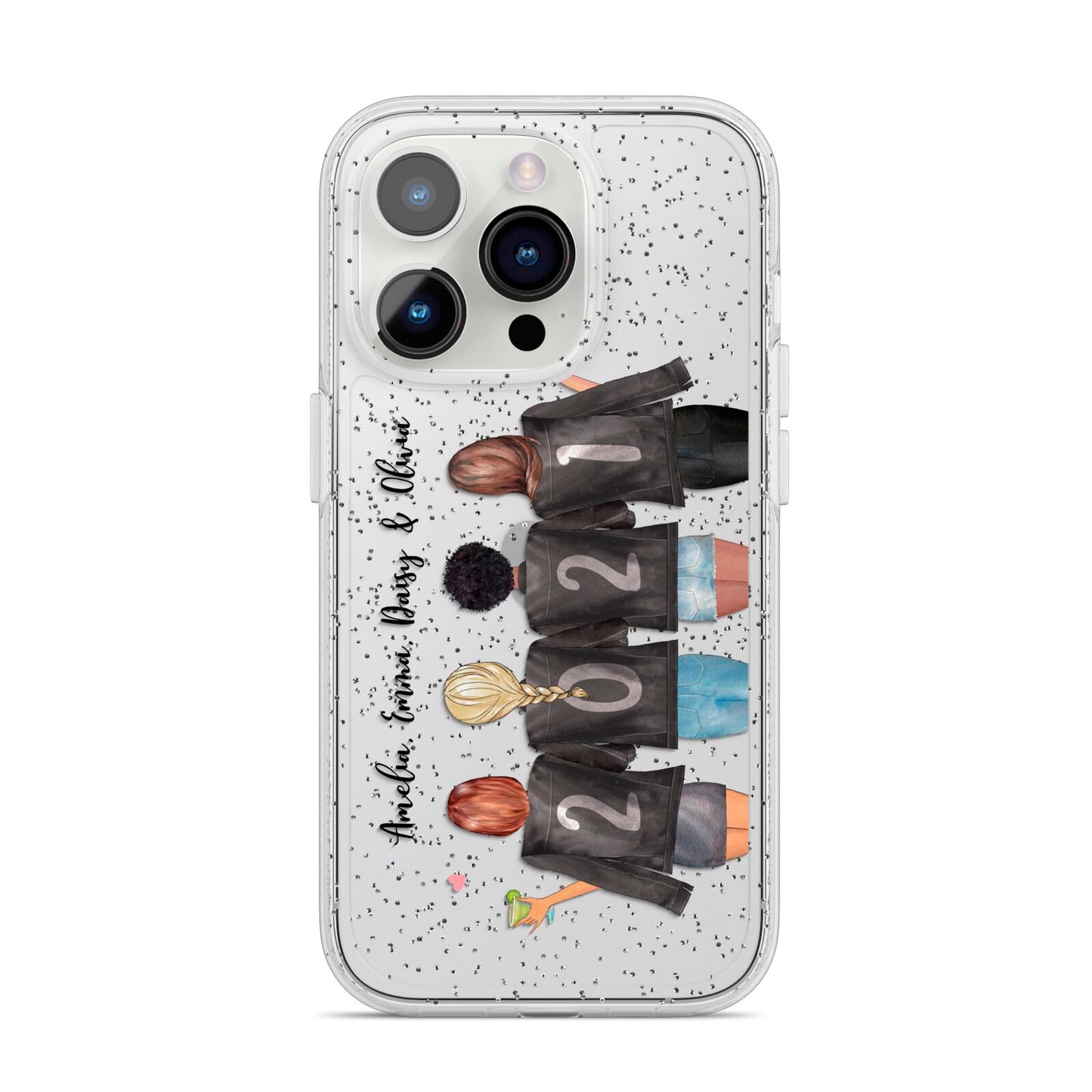4 Best Friends with Names iPhone 14 Pro Glitter Tough Case Silver