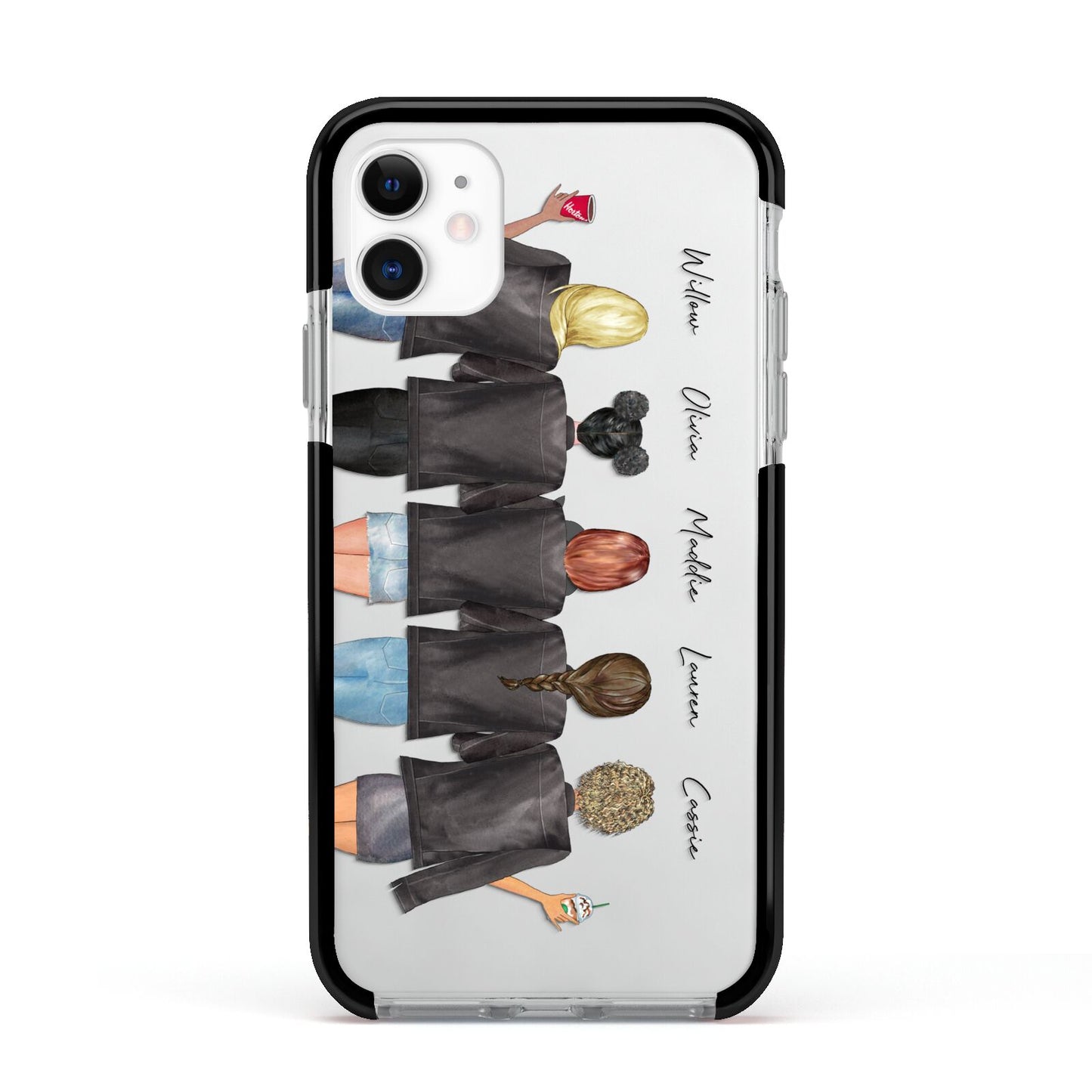 5 Best Friends with Names Apple iPhone 11 in White with Black Impact Case