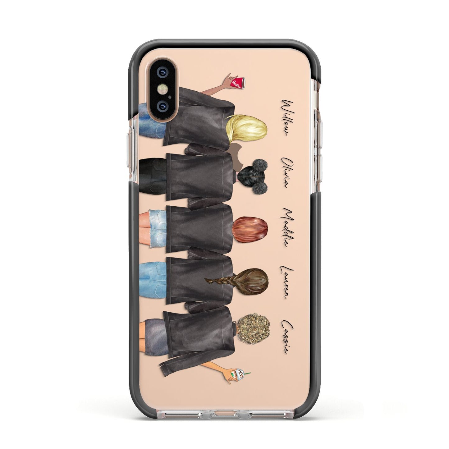 5 Best Friends with Names Apple iPhone Xs Impact Case Black Edge on Gold Phone