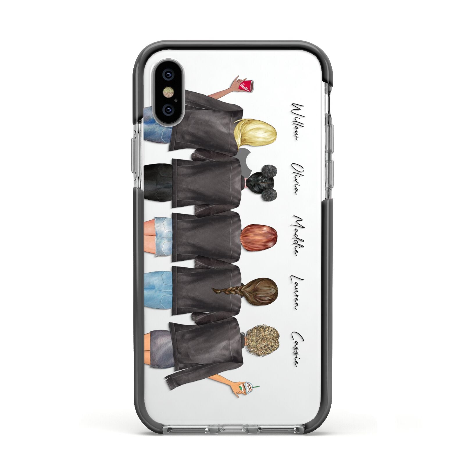 5 Best Friends with Names Apple iPhone Xs Impact Case Black Edge on Silver Phone