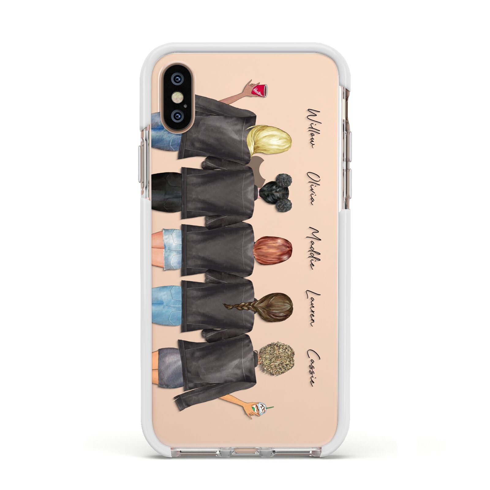 5 Best Friends with Names Apple iPhone Xs Impact Case White Edge on Gold Phone