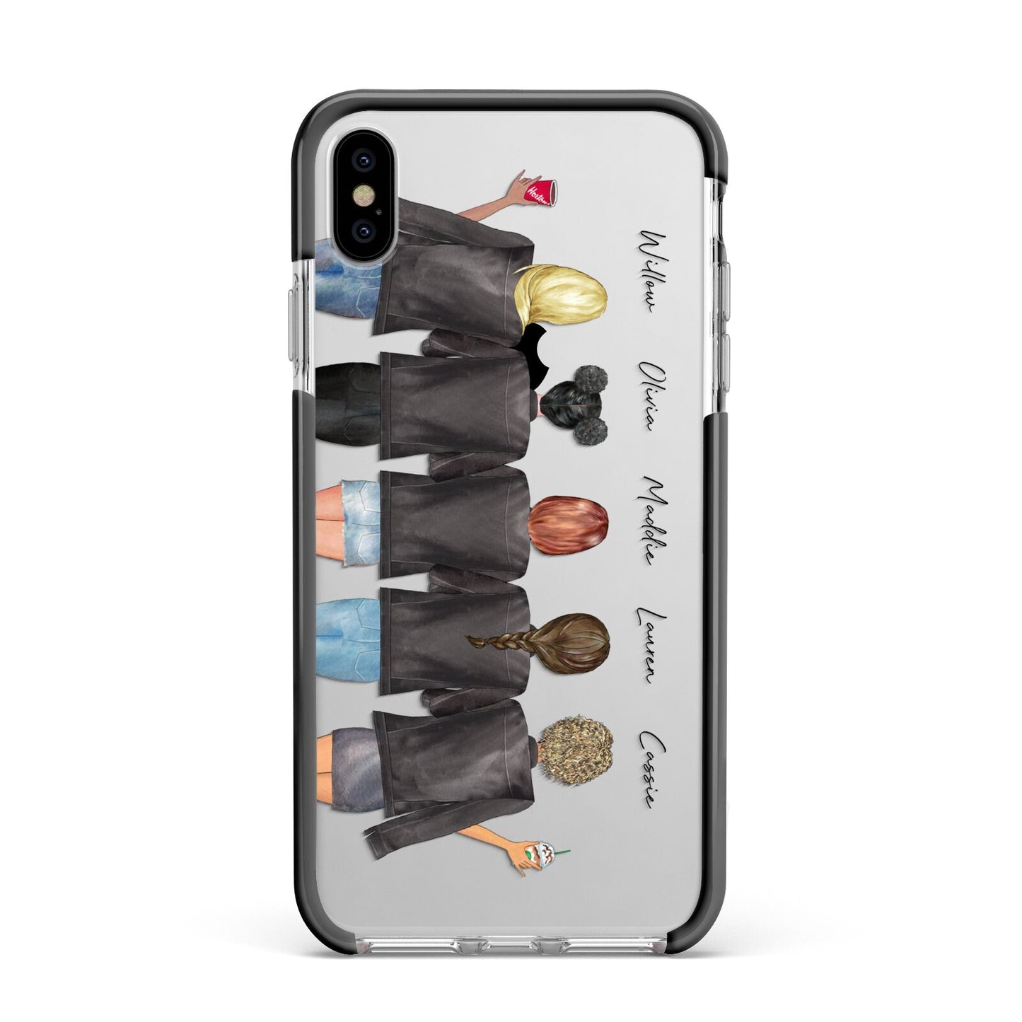 5 Best Friends with Names Apple iPhone Xs Max Impact Case Black Edge on Silver Phone