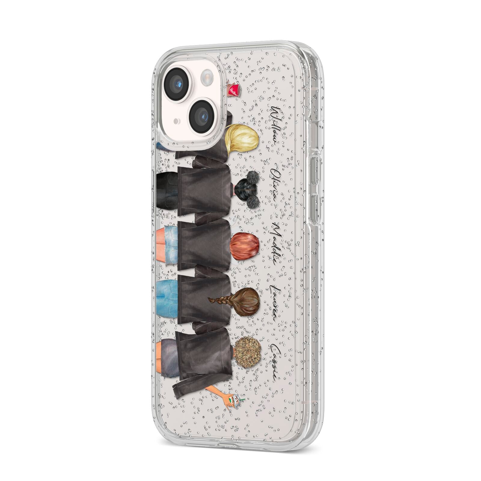 5 Best Friends with Names iPhone 14 Glitter Tough Case Starlight Angled Image