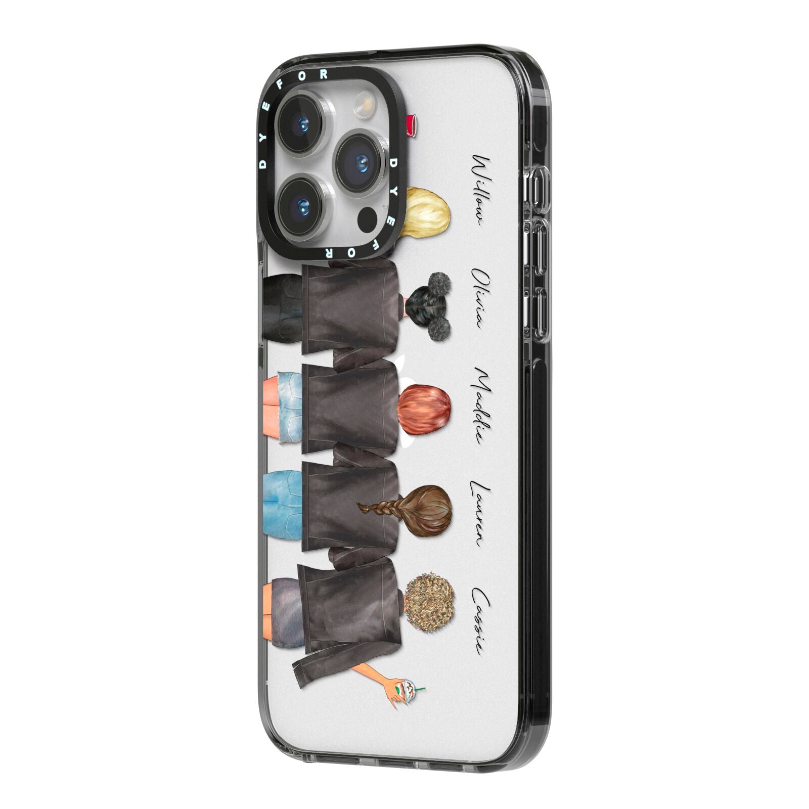 5 Best Friends with Names iPhone 14 Pro Max Black Impact Case Side Angle on Silver phone