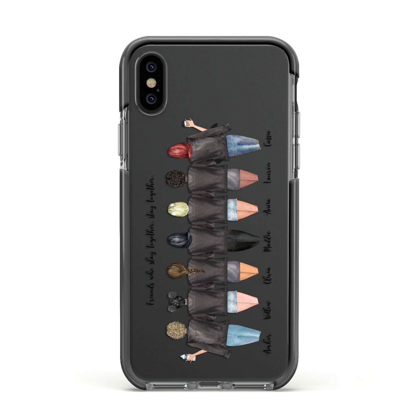 7 Best Friends with Names Apple iPhone Xs Impact Case Black Edge on Black Phone