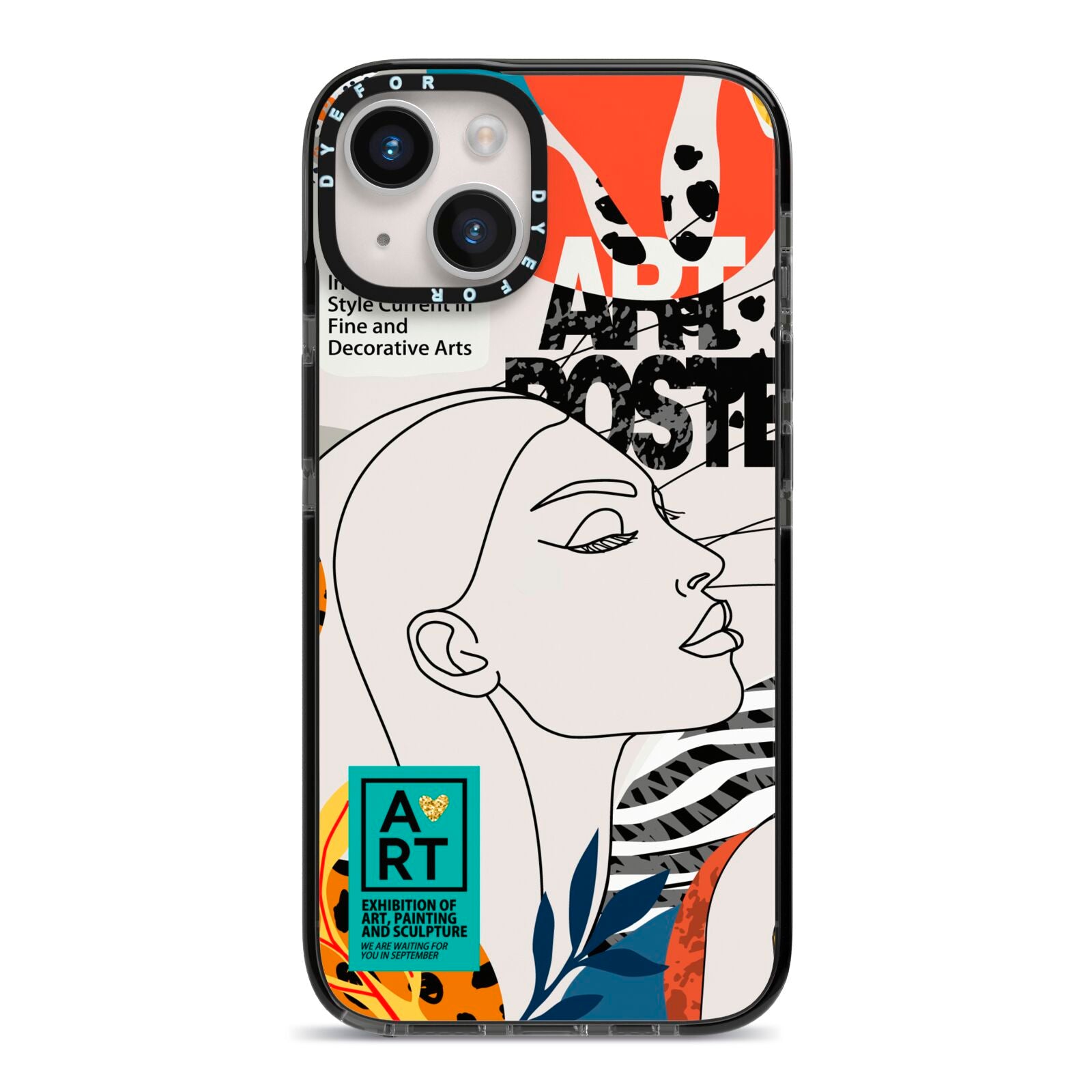Abstract Art Poster iPhone 14 Black Impact Case on Silver phone