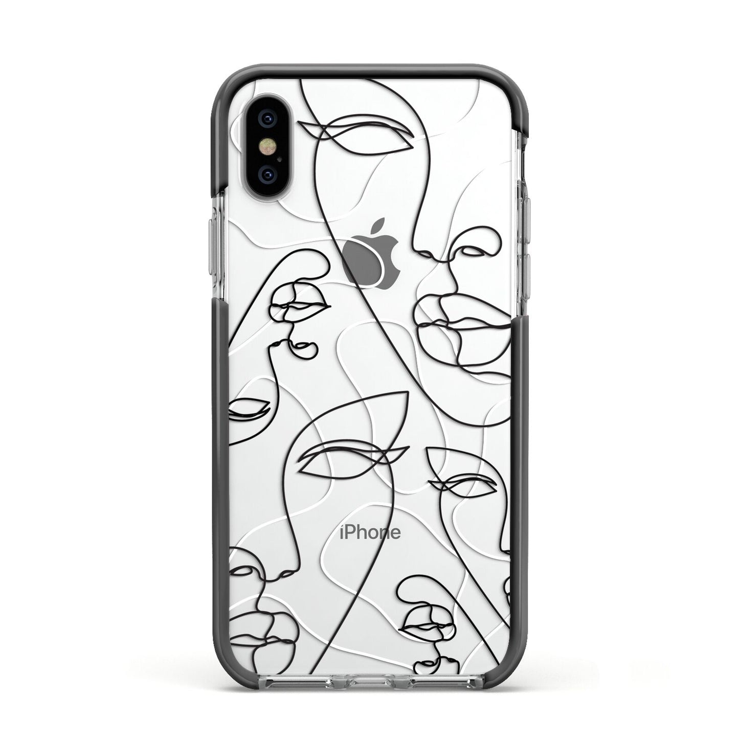 Abstract Face Apple iPhone Xs Impact Case Black Edge on Silver Phone