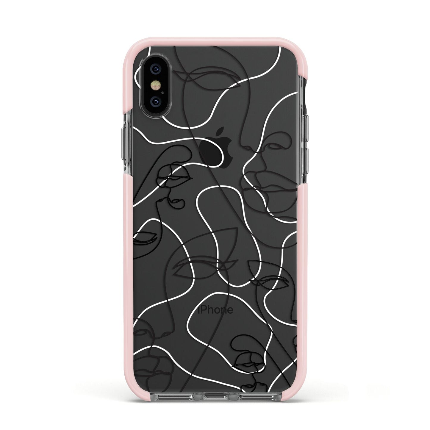 Abstract Face Apple iPhone Xs Impact Case Pink Edge on Black Phone
