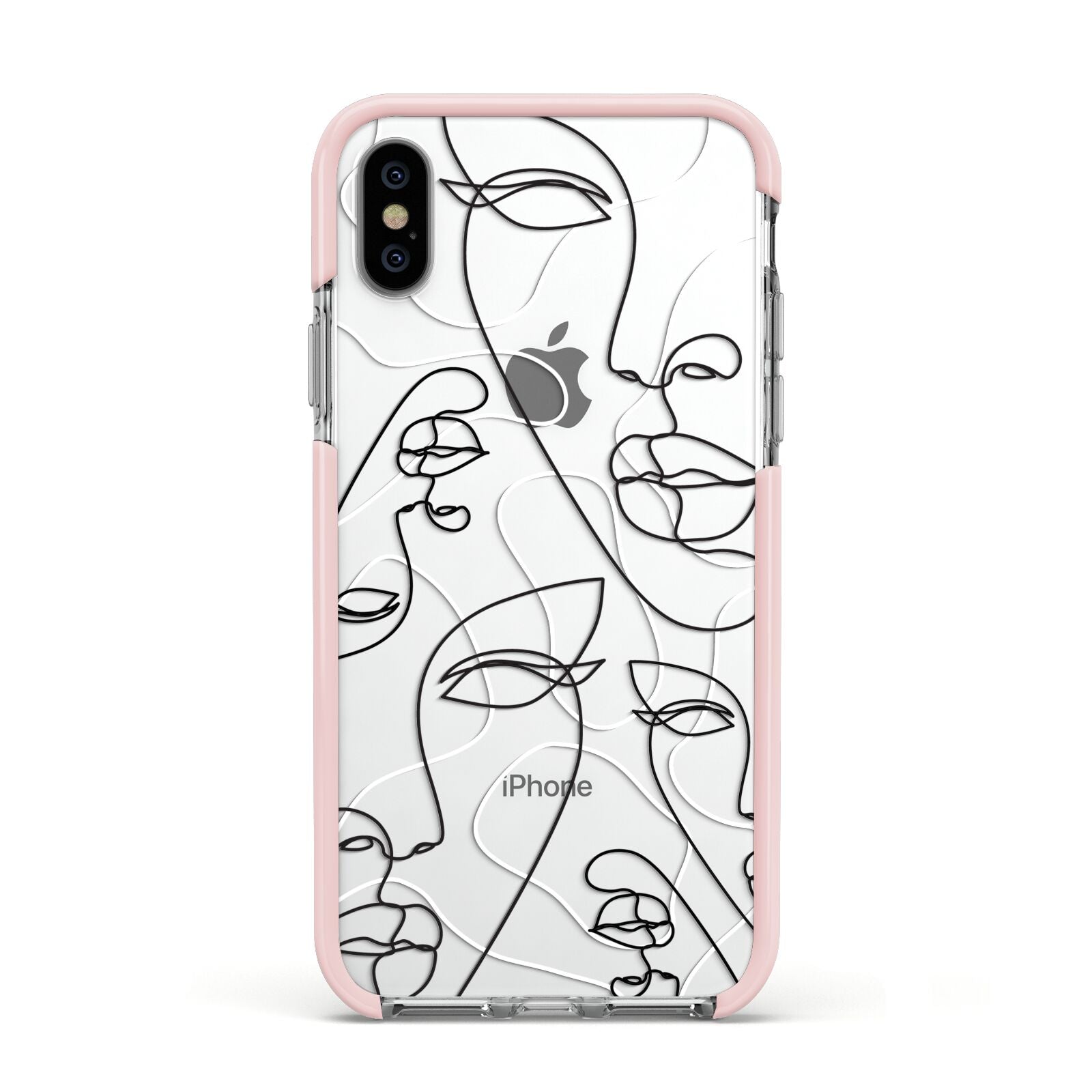 Abstract Face Apple iPhone Xs Impact Case Pink Edge on Silver Phone