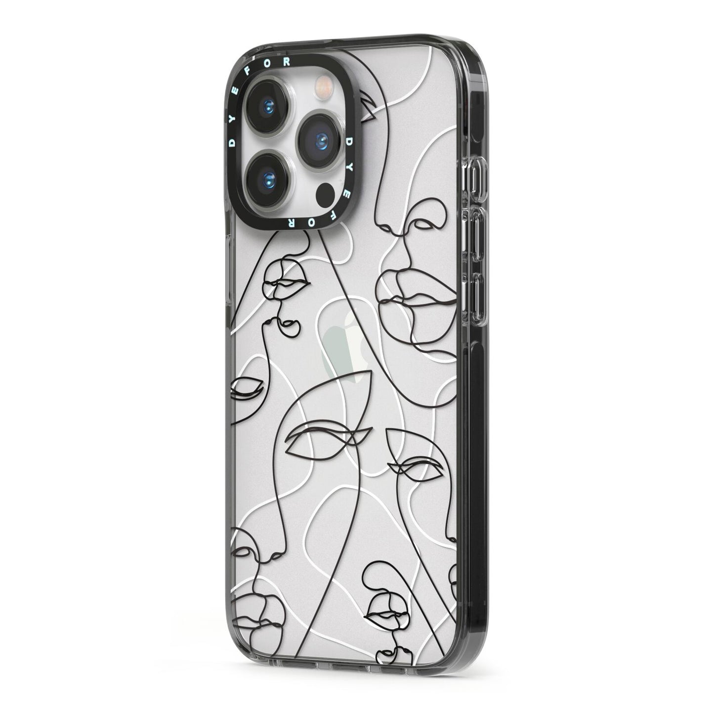 Abstract Face iPhone 13 Pro Black Impact Case Side Angle on Silver phone