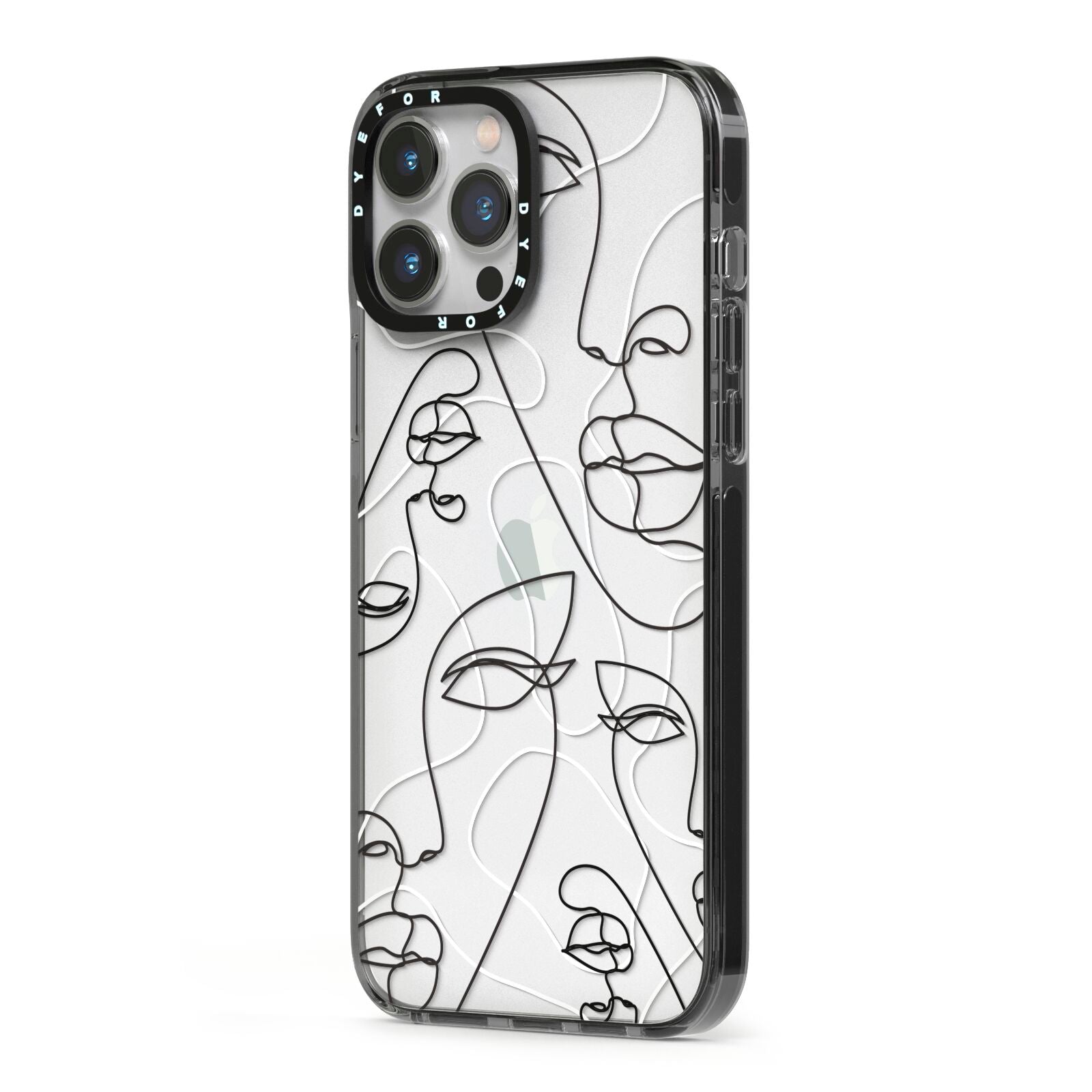 Abstract Face iPhone 13 Pro Max Black Impact Case Side Angle on Silver phone