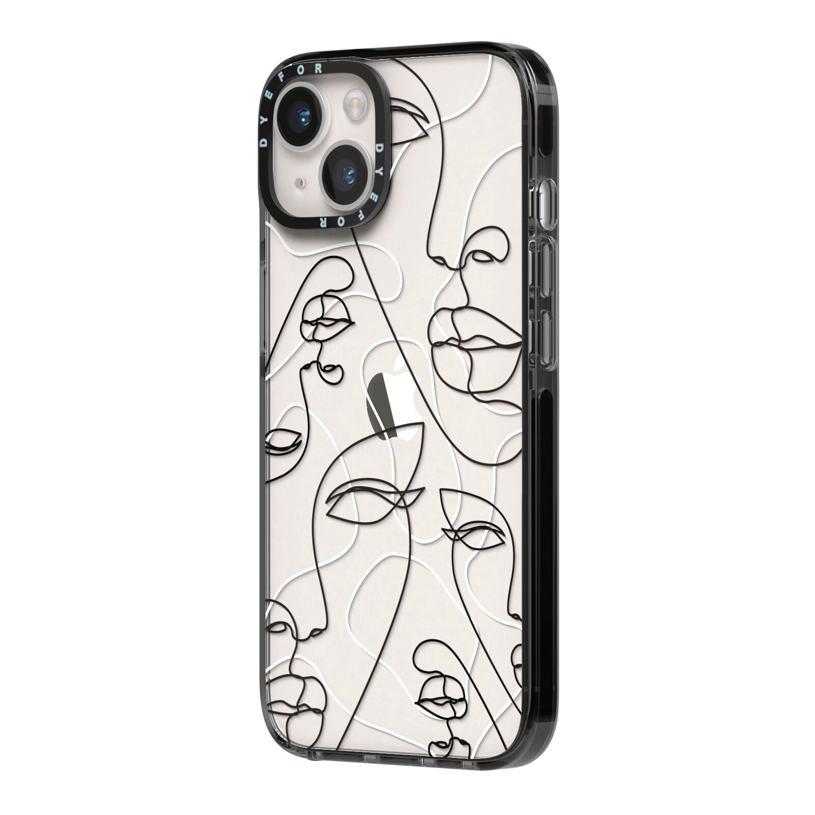 Abstract Face iPhone 14 Black Impact Case Side Angle on Silver phone