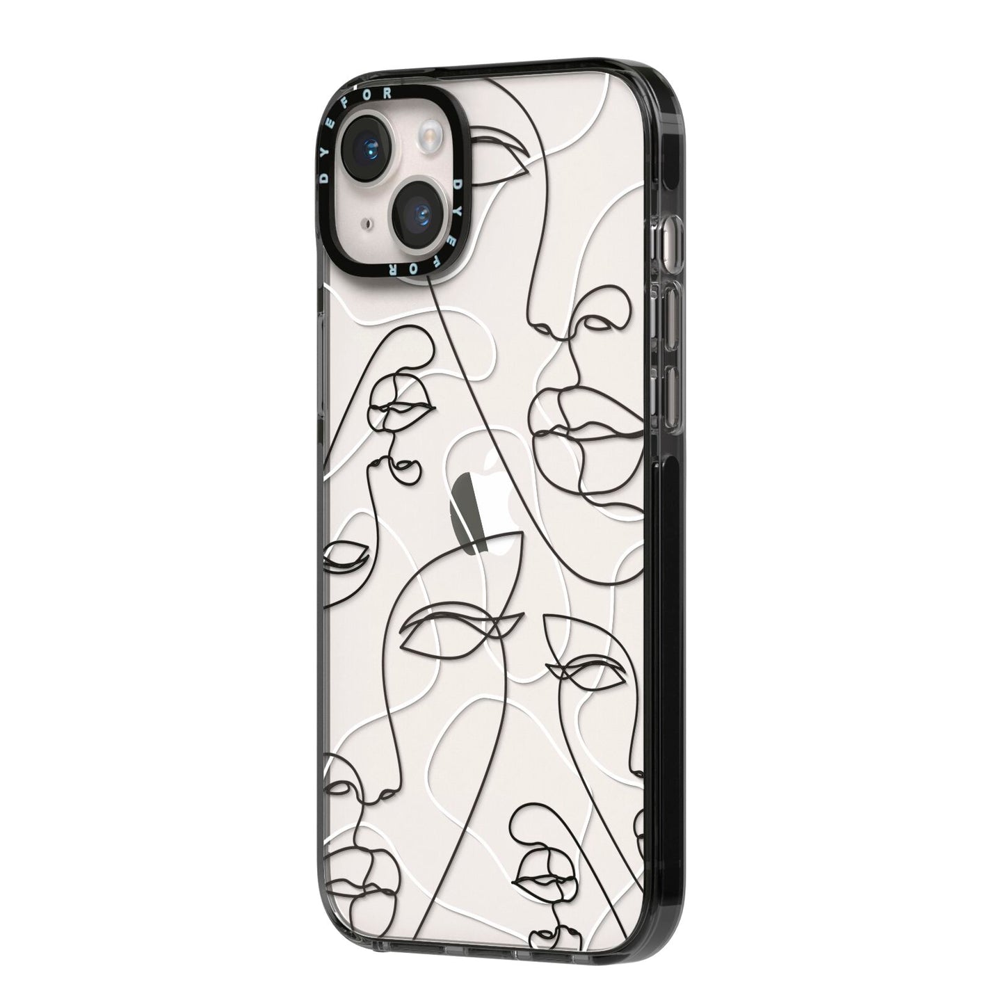 Abstract Face iPhone 14 Plus Black Impact Case Side Angle on Silver phone