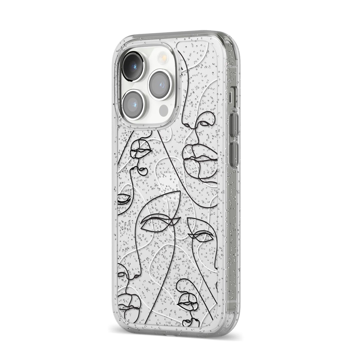 Abstract Face iPhone 14 Pro Glitter Tough Case Silver Angled Image