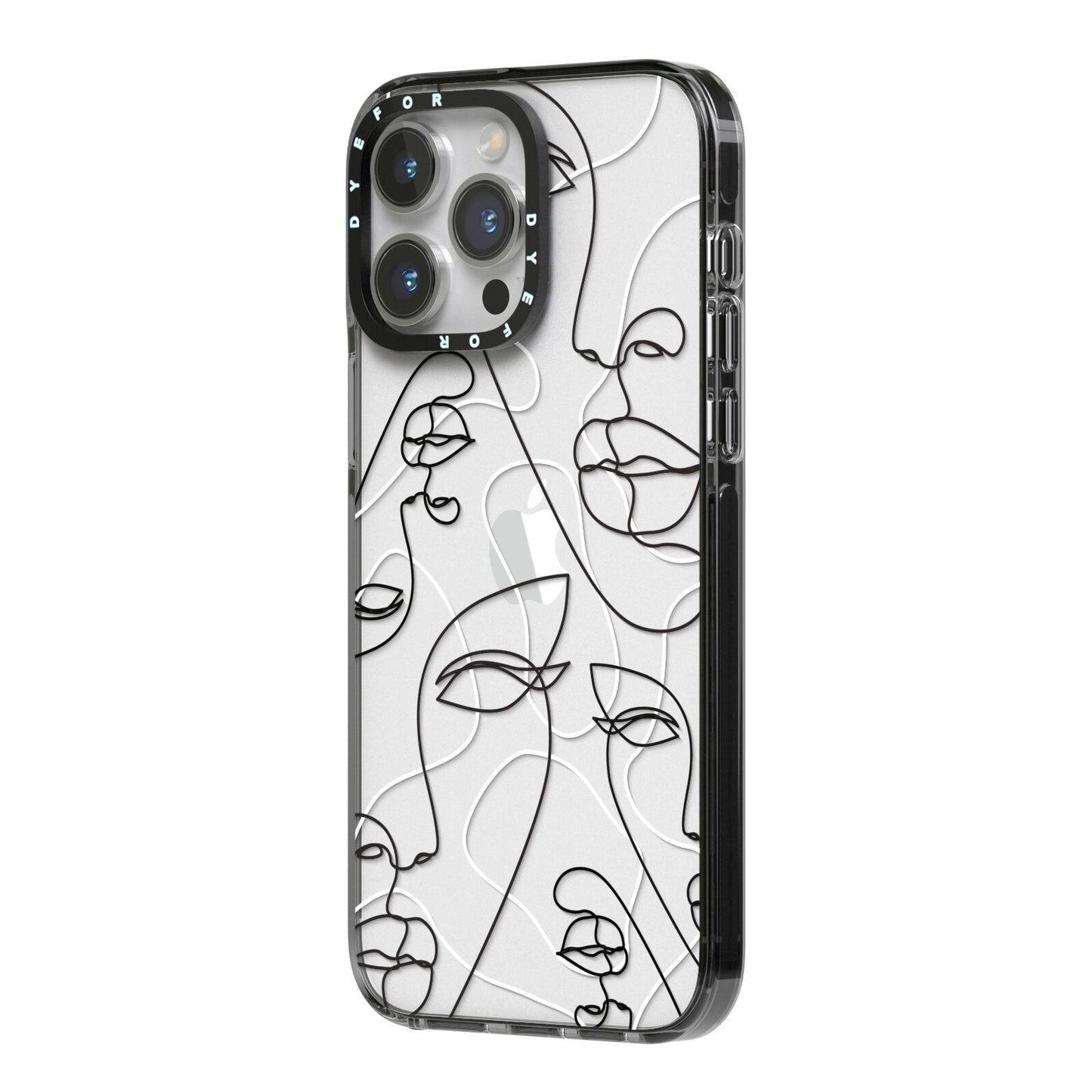 Abstract Face iPhone 14 Pro Max Black Impact Case Side Angle on Silver phone