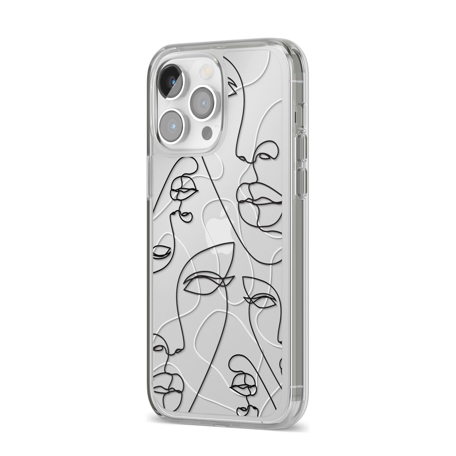 Abstract Face iPhone 14 Pro Max Clear Tough Case Silver Angled Image