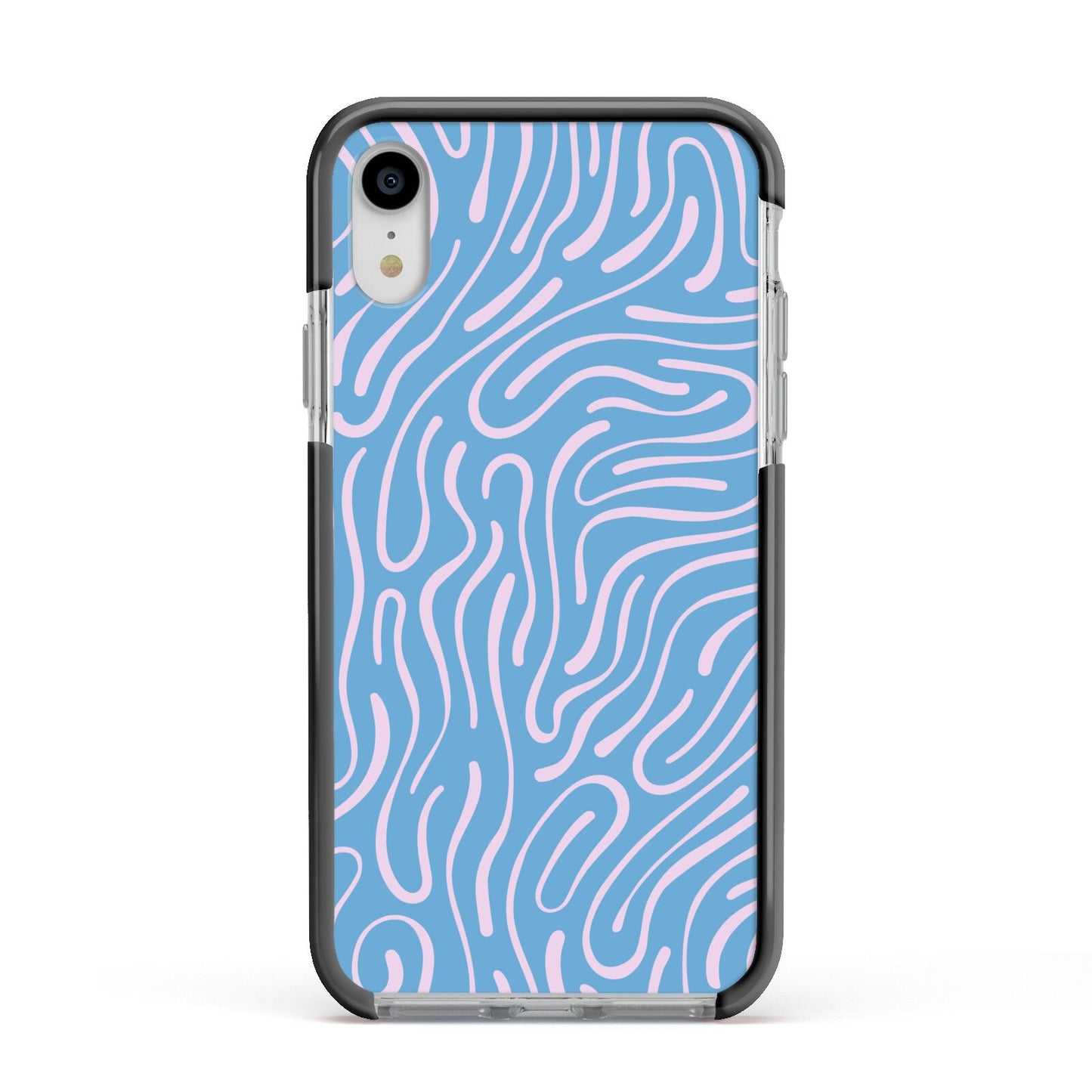 Abstract Ocean Pattern Apple iPhone XR Impact Case Black Edge on Silver Phone